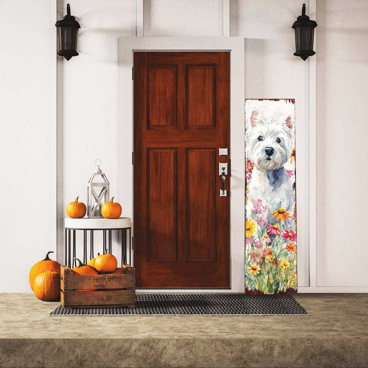 Westie Porch Sign | Vertical Dog Wall Art with Wildflowers | Front Porch or Garden Decor for Pet Lovers and Dog Owners