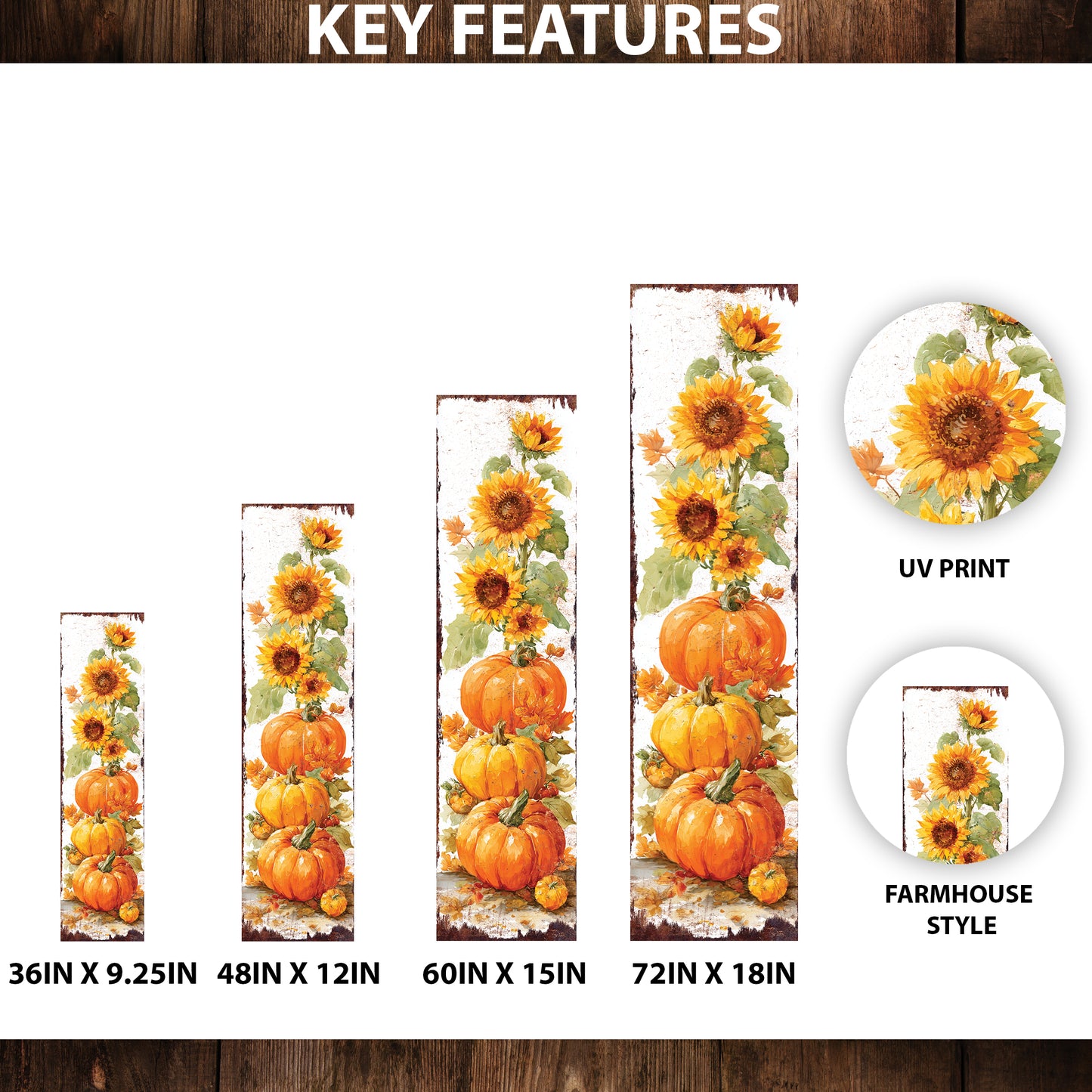 Fall Porch Sign | Pumpkin & Sunflower Vertical Wall Art | Rustic Autumn Outdoor Decor for Front Door, Garden, Entryway