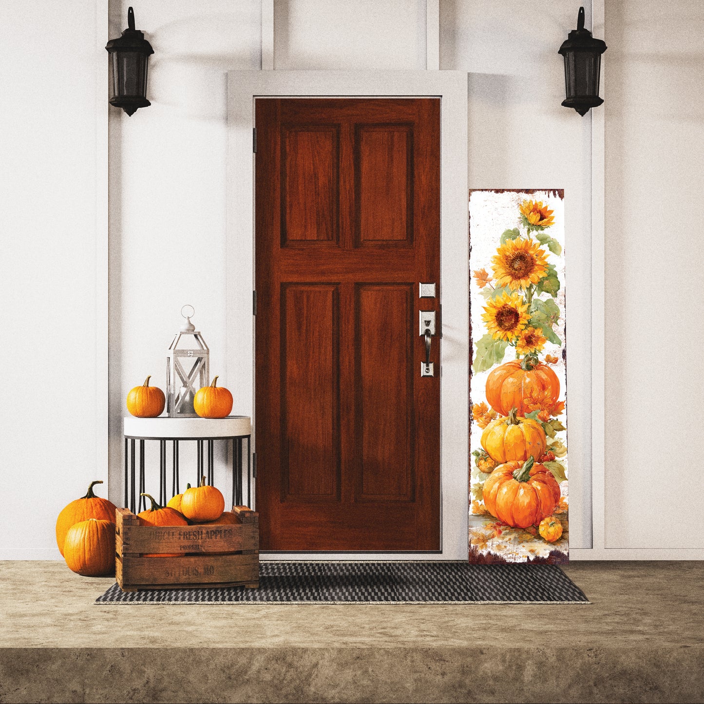 Fall Porch Sign | Pumpkin & Sunflower Vertical Wall Art | Rustic Autumn Outdoor Decor for Front Door, Garden, Entryway
