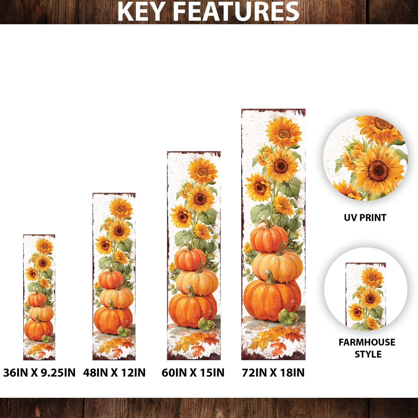 Fall Porch Sign | Pumpkin & Sunflower Vertical Wall Art | Rustic Autumn Outdoor Decor for Front Door, Garden, Entryway