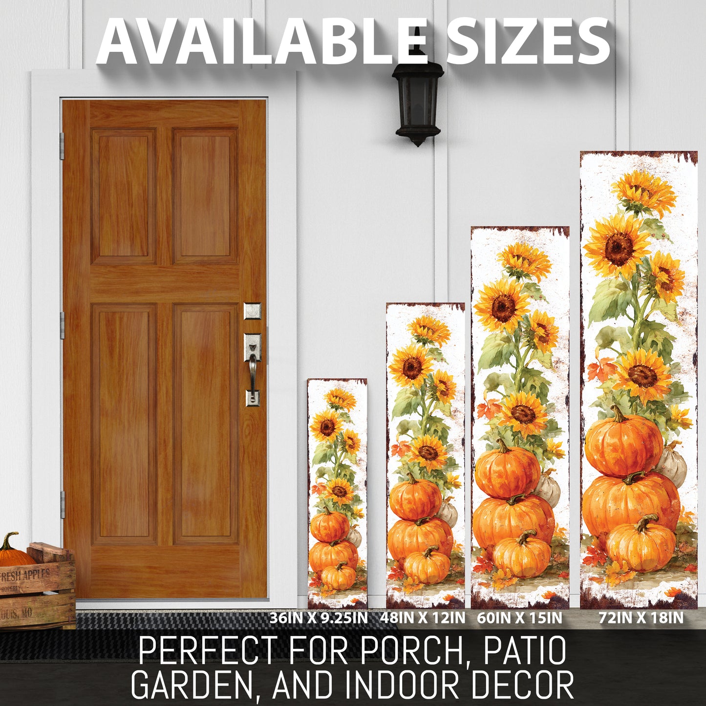 Fall Porch Sign | Pumpkin & Sunflower Vertical Wall Art | Rustic Autumn Outdoor Decor for Front Door, Garden, Entryway