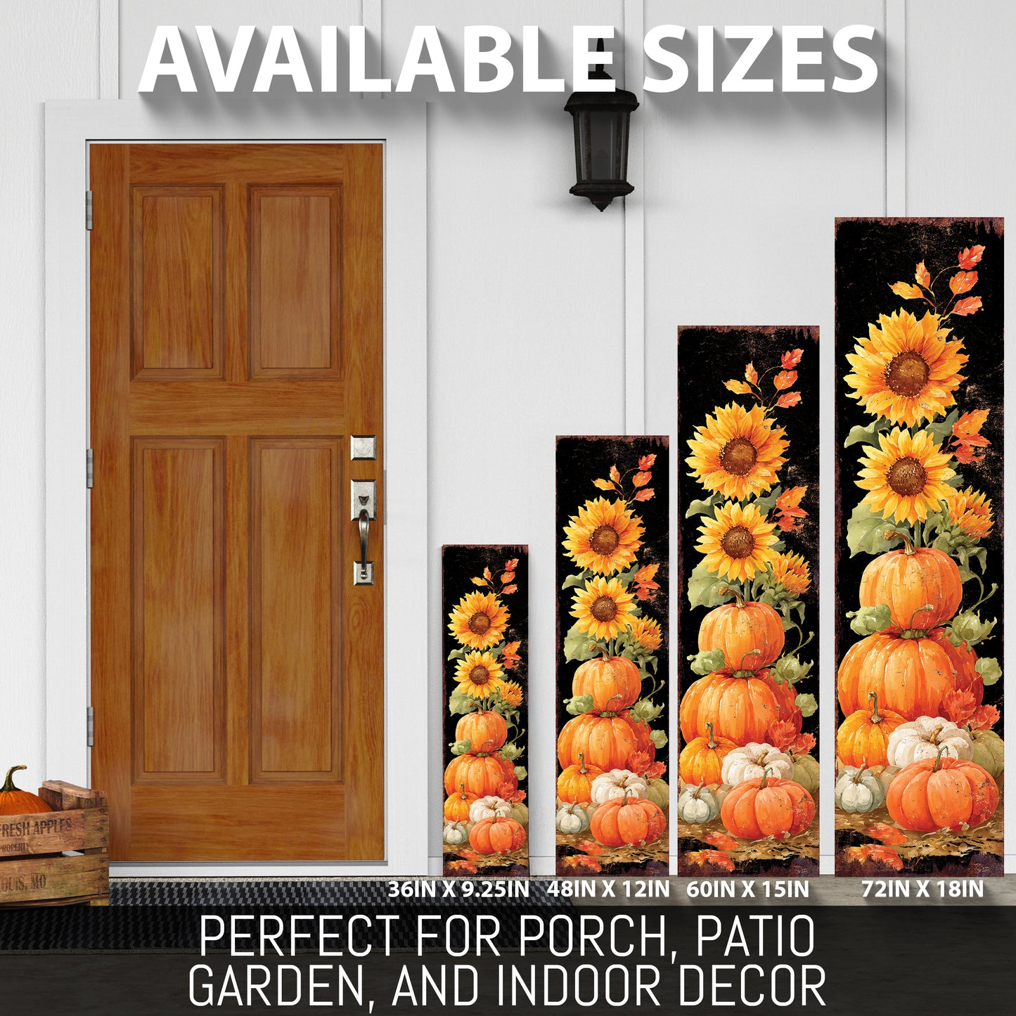 Fall Porch Sign | Pumpkin & Sunflower Stack Vertical Outdoor Decor | Rustic Farmhouse Autumn Decoration for Front Door or Patio