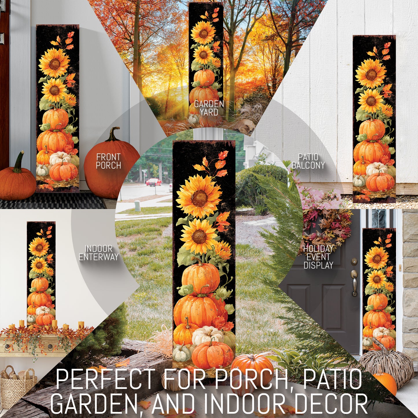 Fall Porch Sign | Pumpkin & Sunflower Stack Vertical Outdoor Decor | Rustic Farmhouse Autumn Decoration for Front Door or Patio