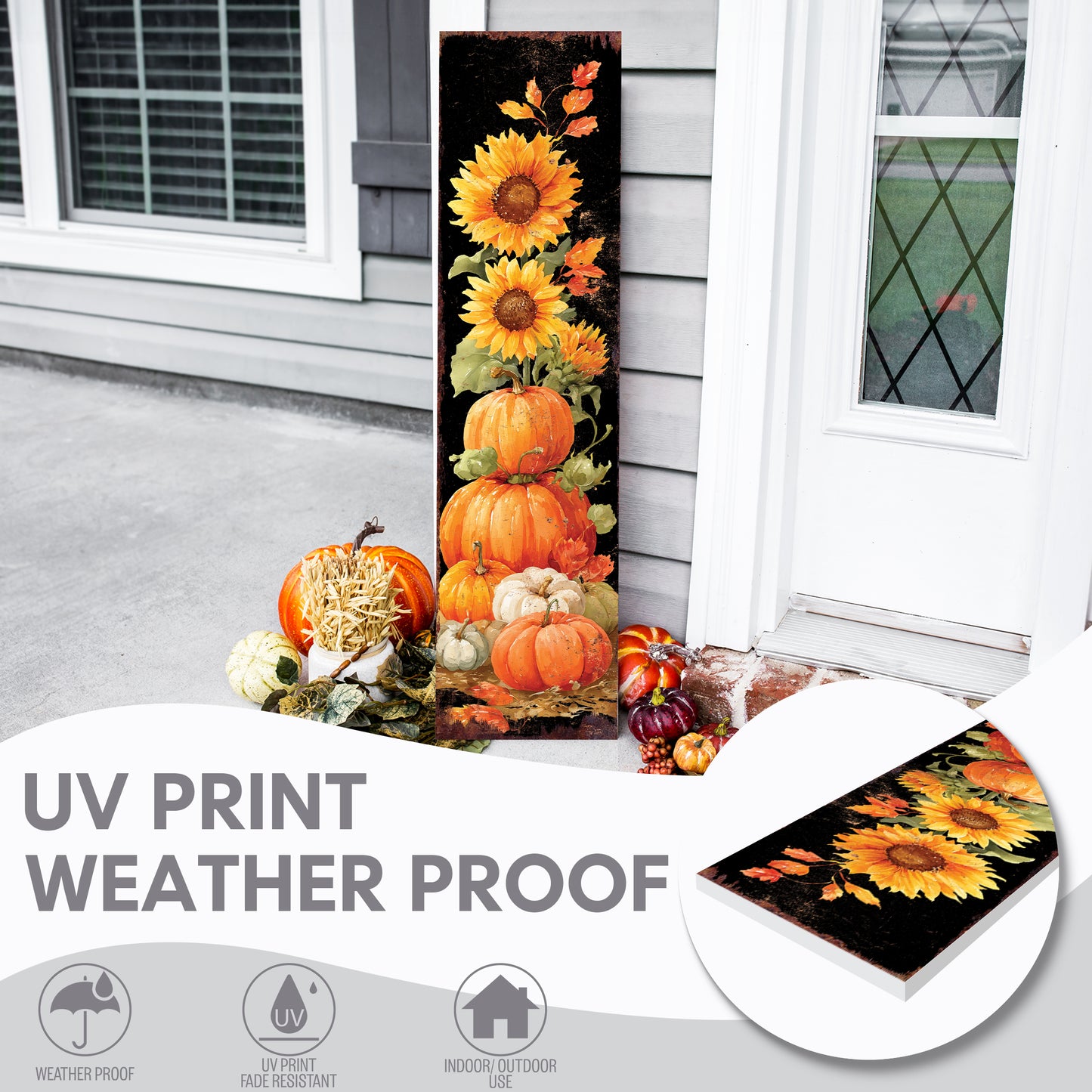 Fall Porch Sign | Pumpkin & Sunflower Stack Vertical Outdoor Decor | Rustic Farmhouse Autumn Decoration for Front Door or Patio