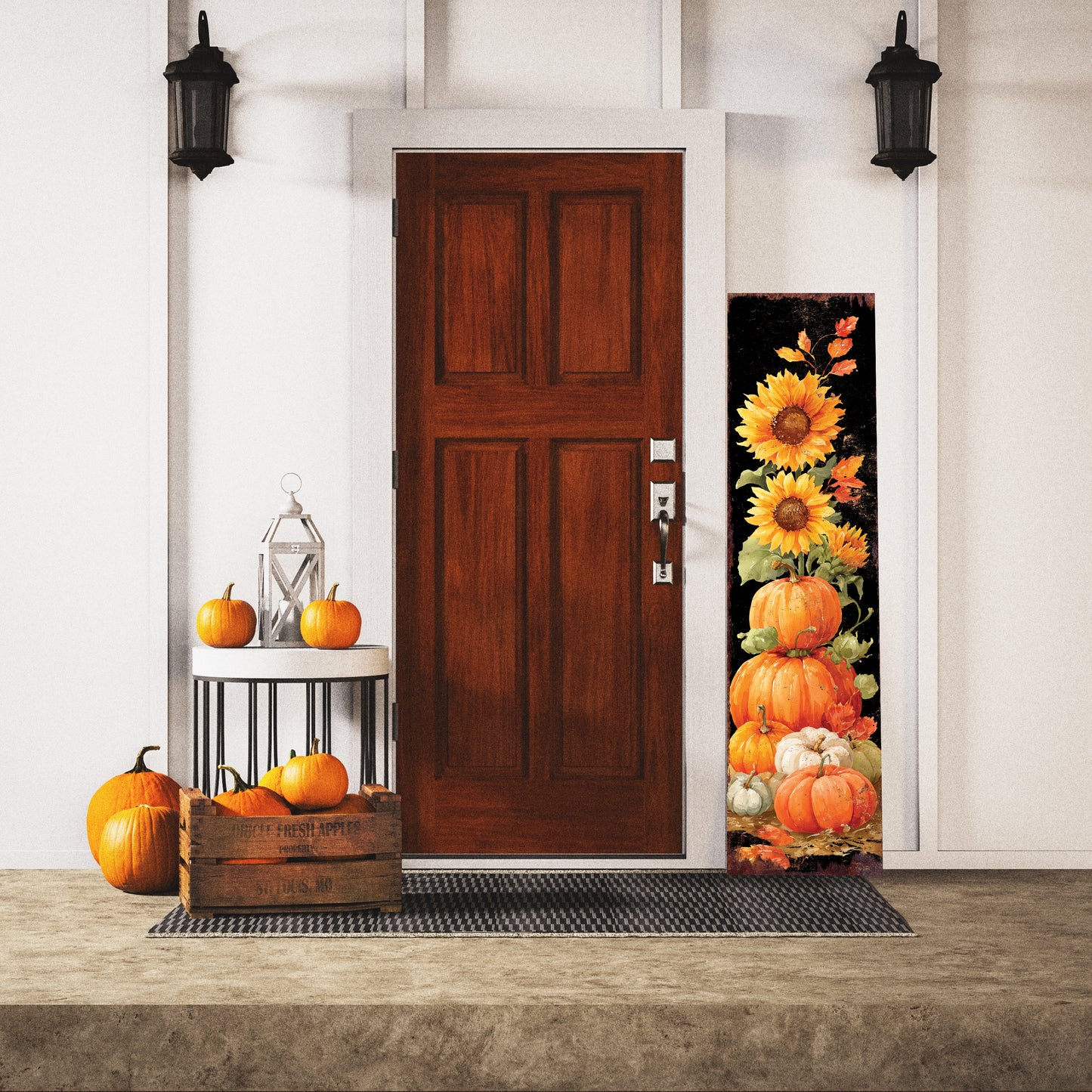 Fall Porch Sign | Pumpkin & Sunflower Stack Vertical Outdoor Decor | Rustic Farmhouse Autumn Decoration for Front Door or Patio