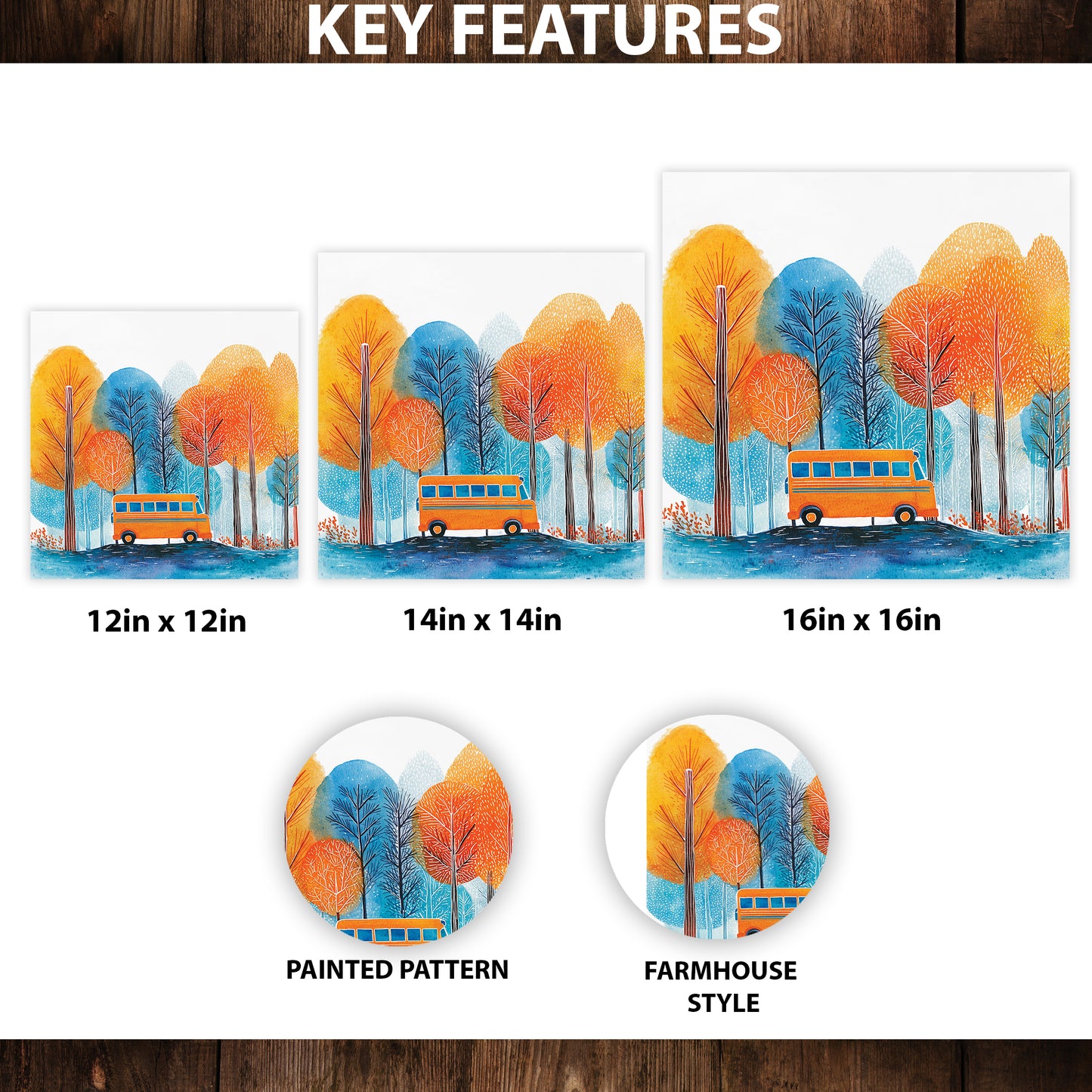 Fall Wall Art | School Bus in Autumn Forest | Back to School Seasonal Decor for Classroom, Entryway, or Living Room