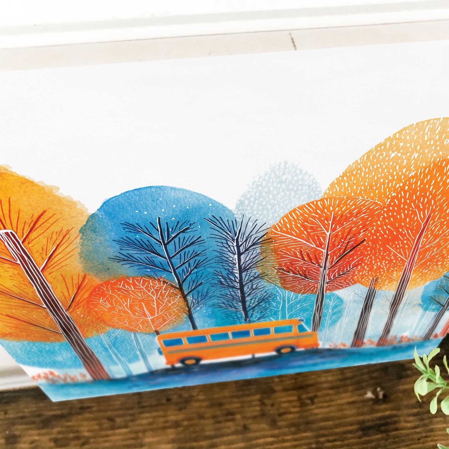 Fall Wall Art | School Bus in Autumn Forest | Back to School Seasonal Decor for Classroom, Entryway, or Living Room