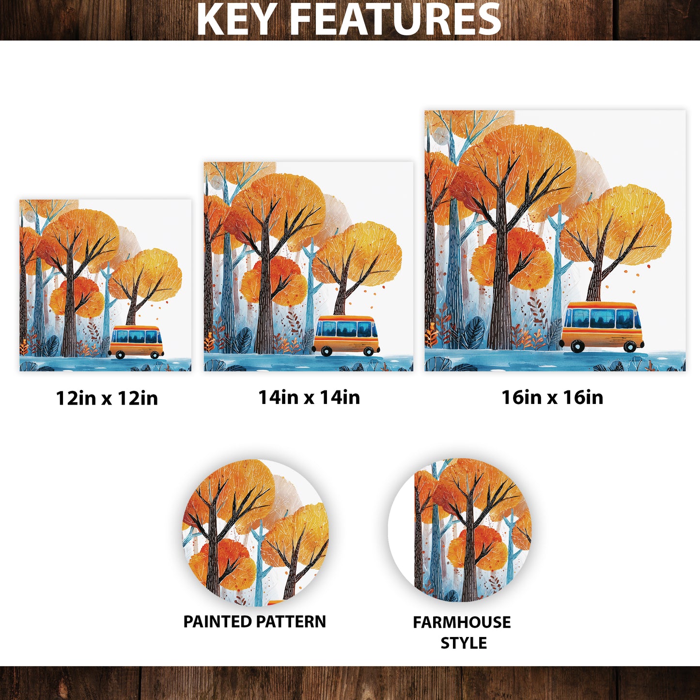 Fall Wall Art | School Bus in Autumn Forest | Back to School Seasonal Decor for Classroom, Entryway, or Living Room