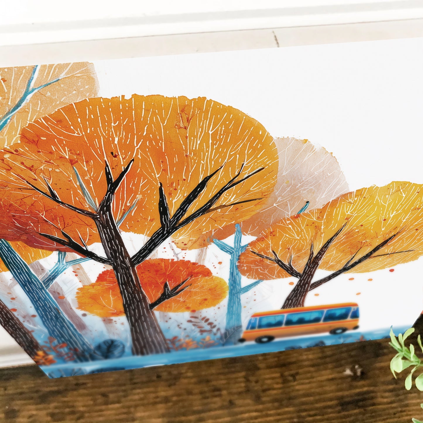 Fall Wall Art | School Bus in Autumn Forest | Back to School Seasonal Decor for Classroom, Entryway, or Living Room