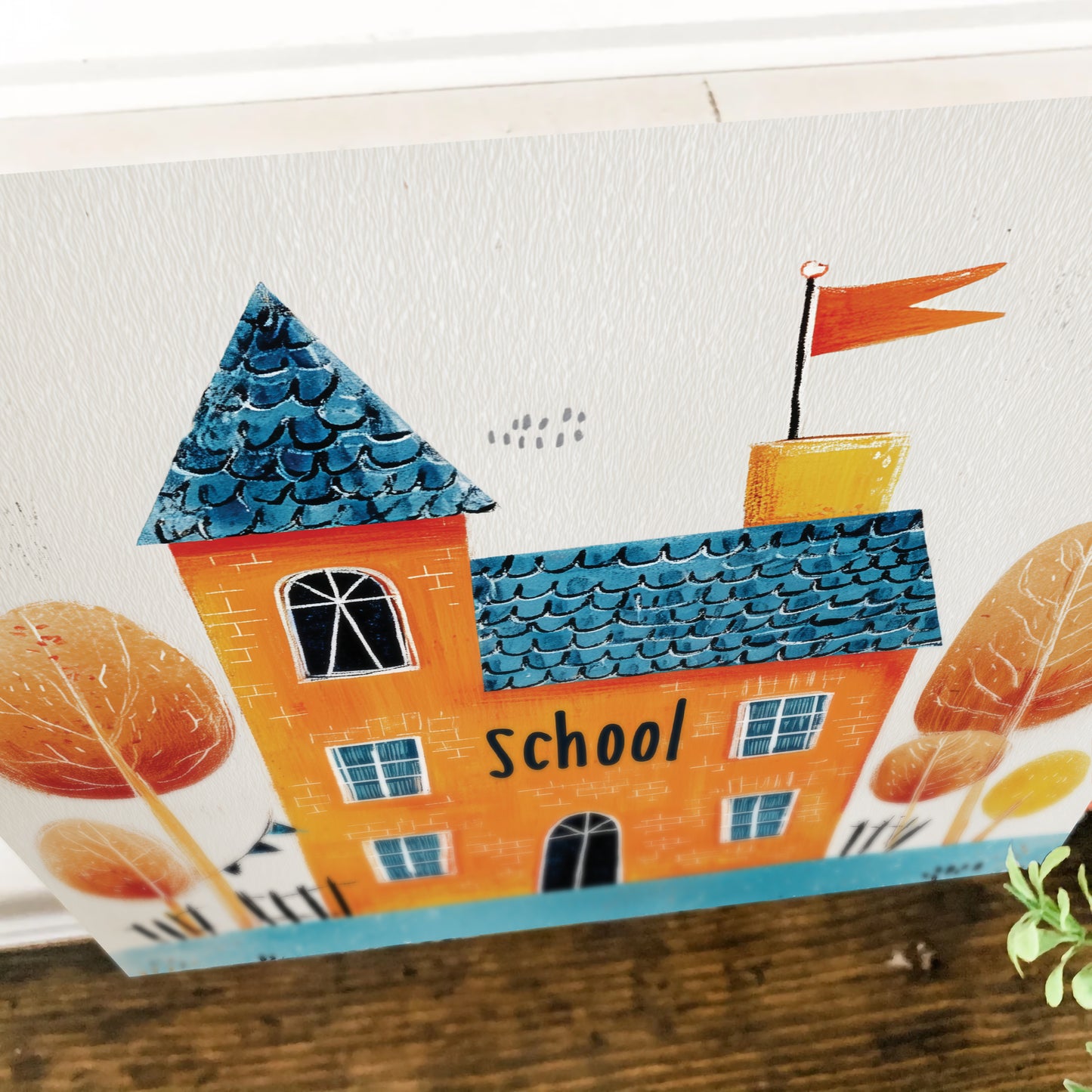 Fall Wall Art | Autumn Schoolhouse Painting | Back to School Seasonal Décor for Classroom, Kids’ Room, or Entryway