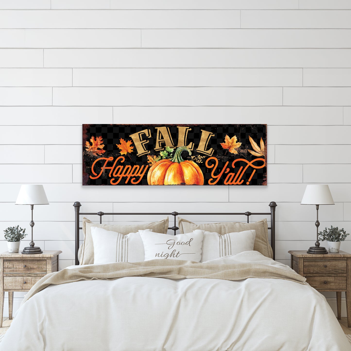 Happy Fall Y’all Wall Art | Pumpkin & Autumn Leaves Sign | Rustic Farmhouse Fall Decoration for Living Room or Porch