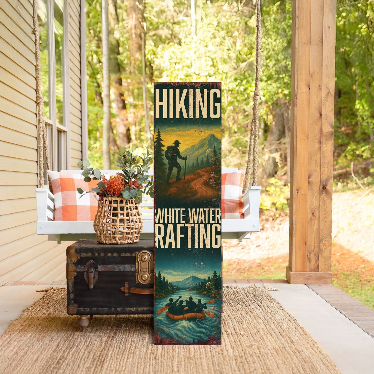 Rustic Hiking & White Water Rafting Porch Sign | Adventure Outdoor Wall Art | Cabin, Lodge, Patio, or Entryway Décor