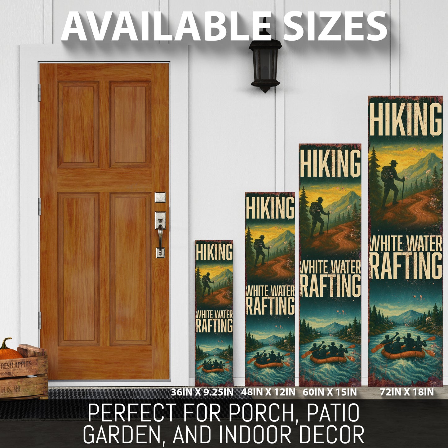 Rustic Hiking & White Water Rafting Porch Sign | Adventure Outdoor Wall Art | Cabin, Lodge, Patio, or Entryway Décor