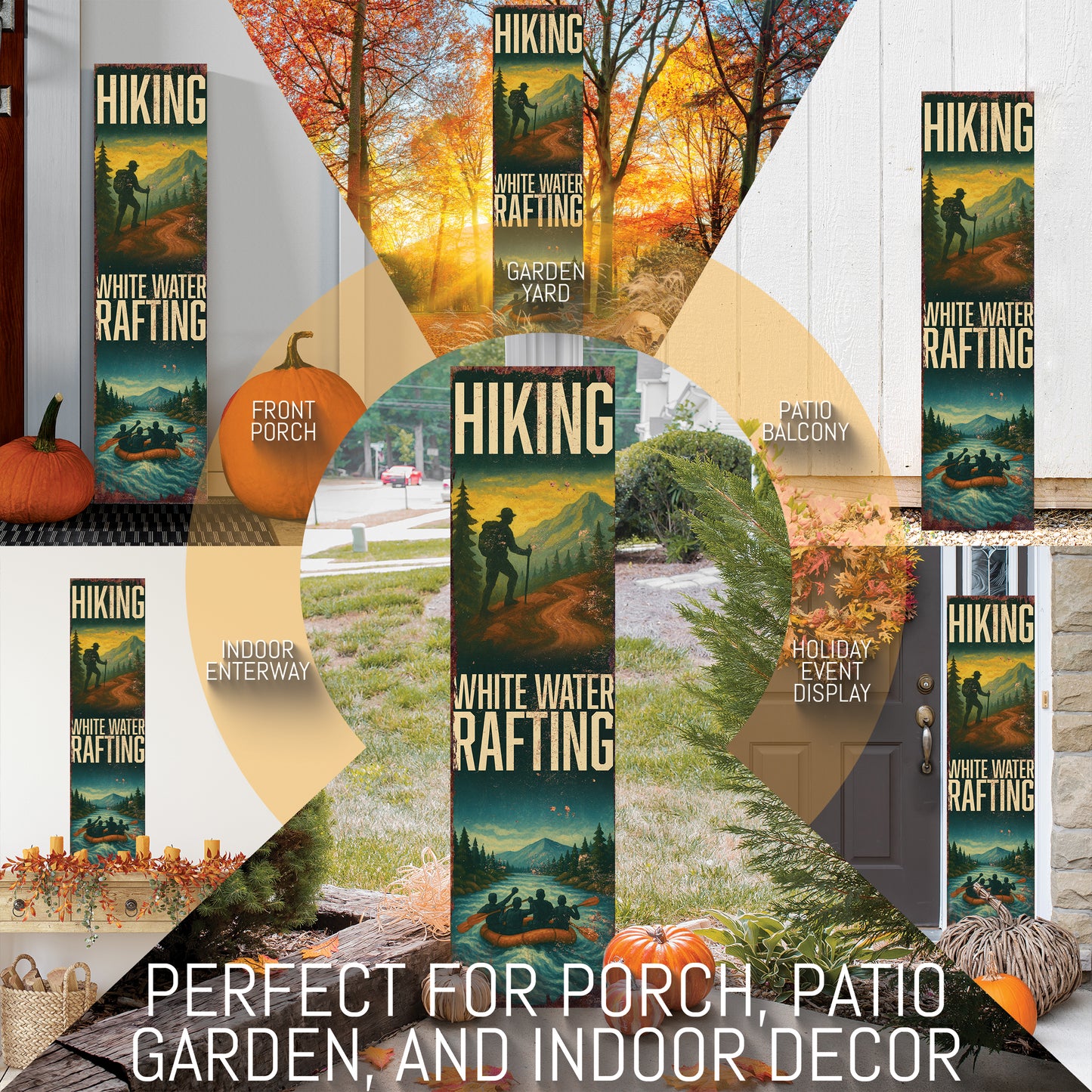 Rustic Hiking & White Water Rafting Porch Sign | Adventure Outdoor Wall Art | Cabin, Lodge, Patio, or Entryway Décor