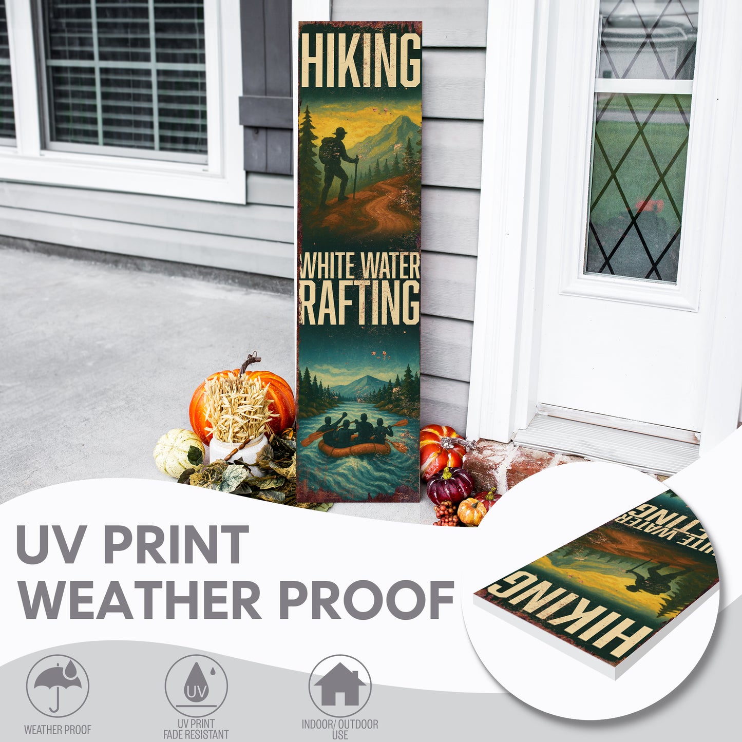 Rustic Hiking & White Water Rafting Porch Sign | Adventure Outdoor Wall Art | Cabin, Lodge, Patio, or Entryway Décor