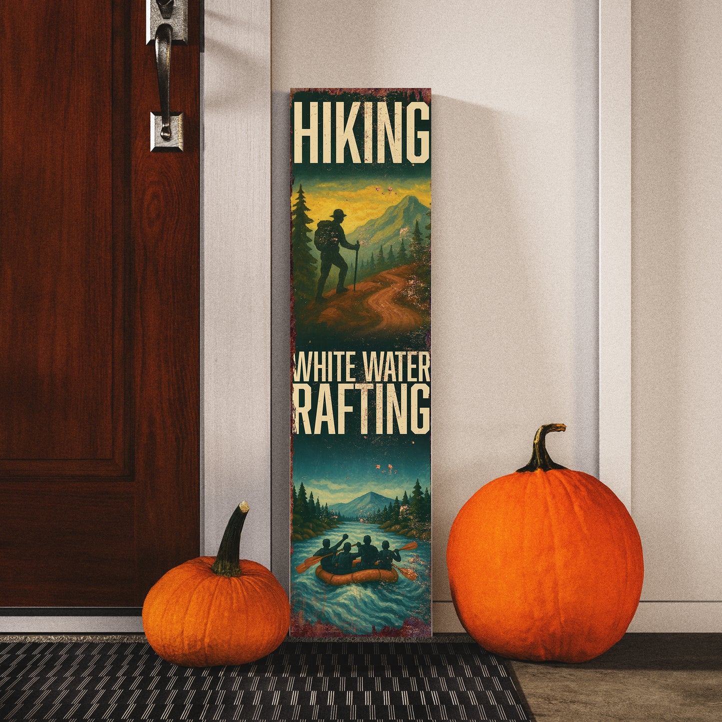 Rustic Hiking & White Water Rafting Porch Sign | Adventure Outdoor Wall Art | Cabin, Lodge, Patio, or Entryway Décor