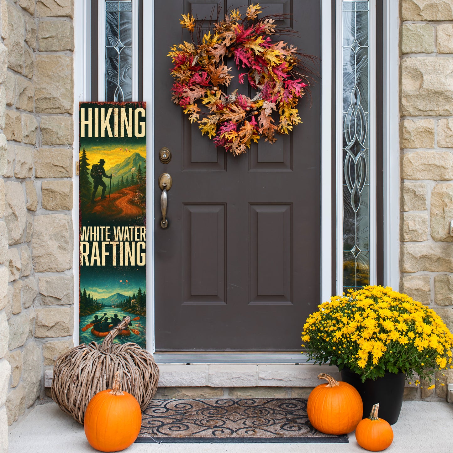 Rustic Hiking & White Water Rafting Porch Sign | Adventure Outdoor Wall Art | Cabin, Lodge, Patio, or Entryway Décor