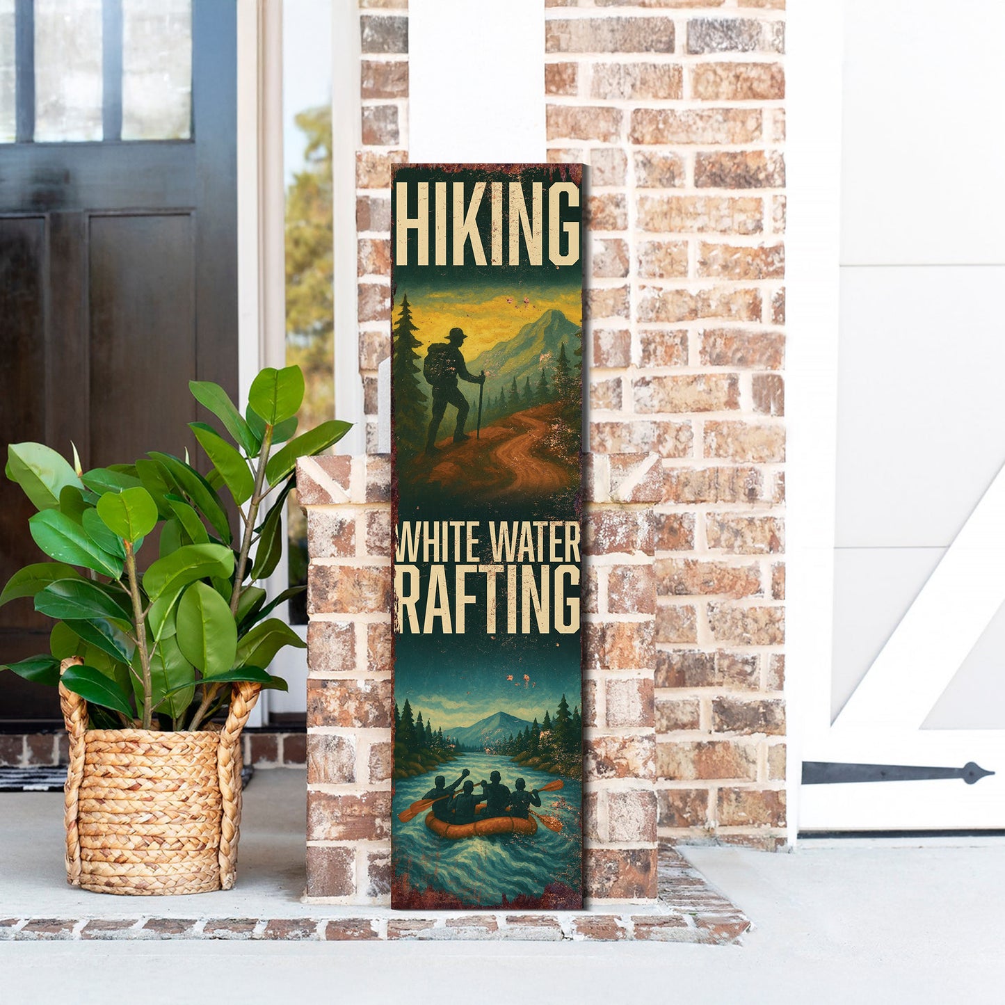 Rustic Hiking & White Water Rafting Porch Sign | Adventure Outdoor Wall Art | Cabin, Lodge, Patio, or Entryway Décor