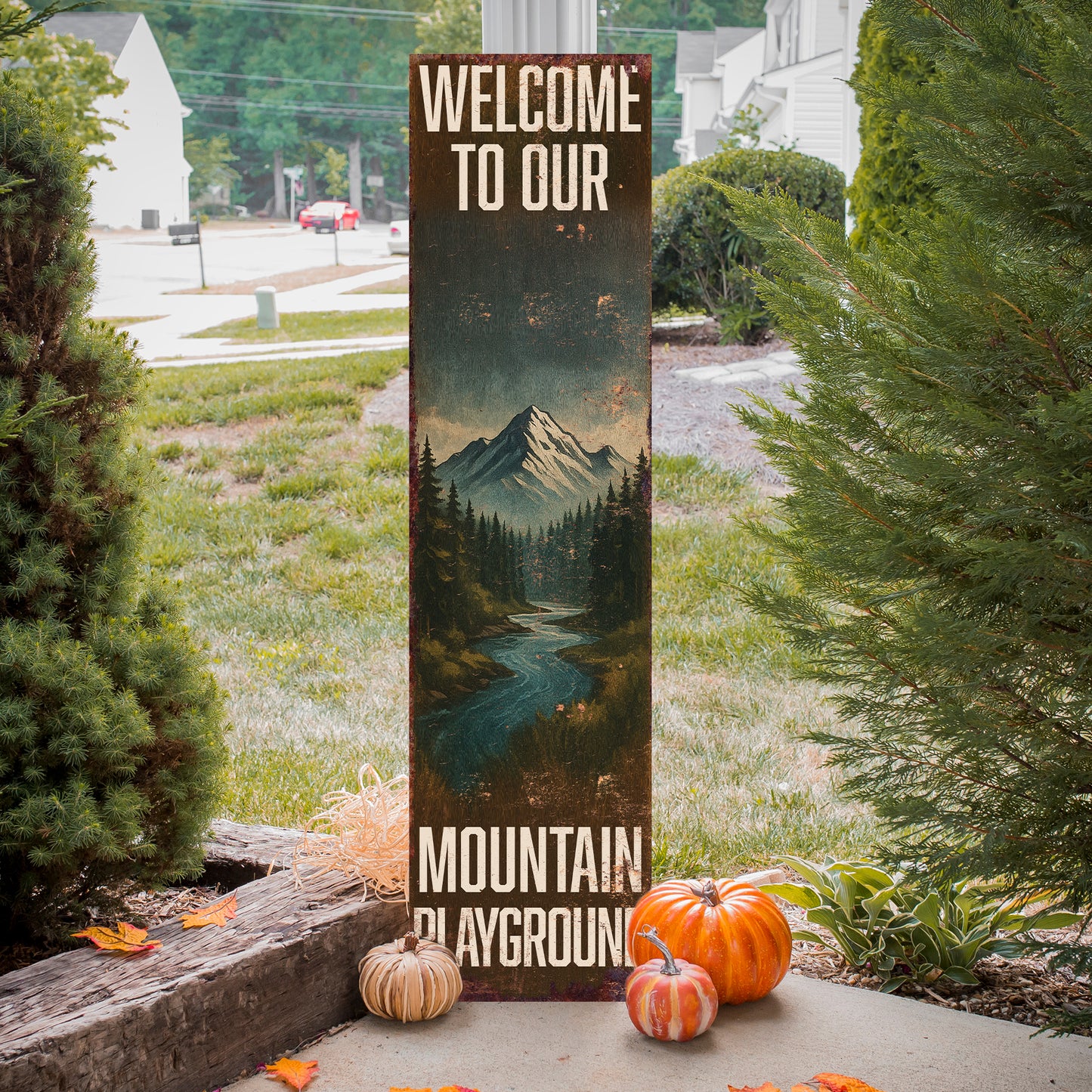 Welcome to Our Mountain Playground Porch Sign | Rustic Cabin Lodge Decor | Outdoor Adventure Wall Art for Porch, Patio & Entryway