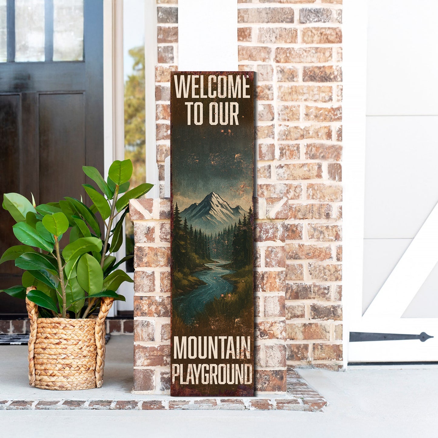 Welcome to Our Mountain Playground Porch Sign | Rustic Cabin Lodge Decor | Outdoor Adventure Wall Art for Porch, Patio & Entryway