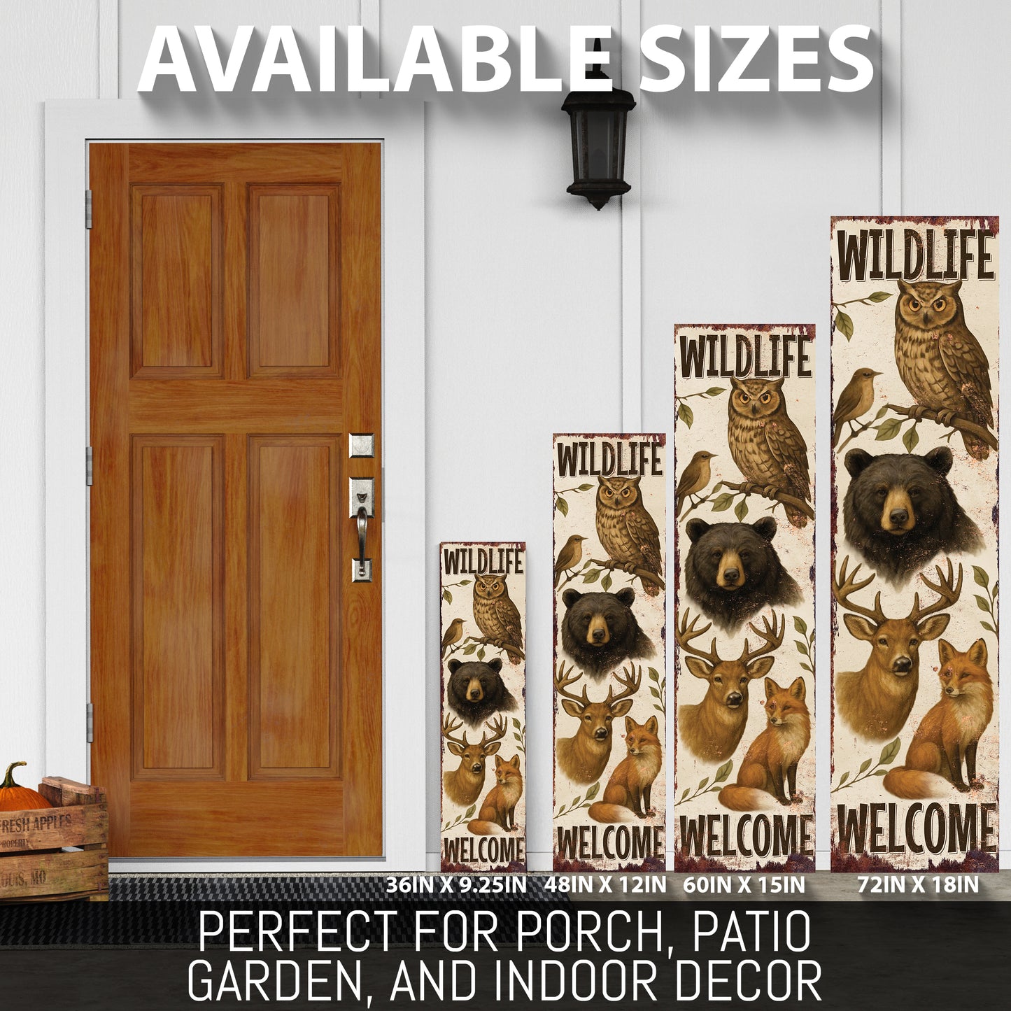 Wildlife Welcome Porch Sign | Rustic Cabin Lodge Decor with Bear, Deer, Owl & Fox | Outdoor Farmhouse Wall Art for Porch Entryway