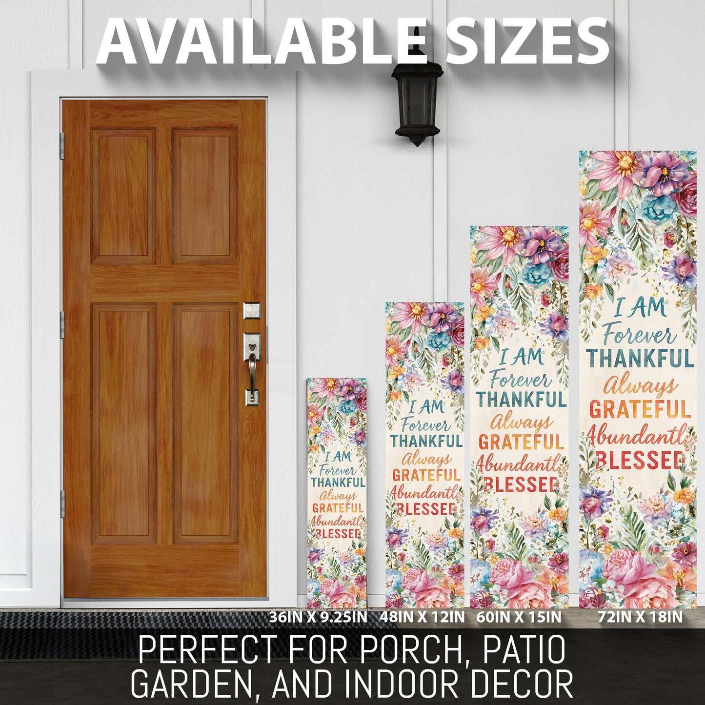 Thankful Grateful Blessed Porch Sign | Floral Farmhouse Welcome Sign | Inspirational Entryway Décor for Porch, Patio, Indoor
