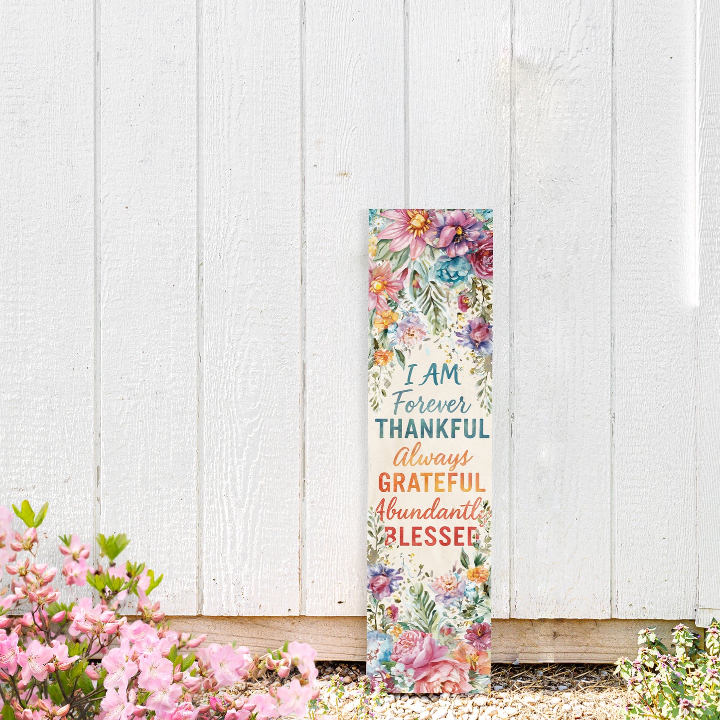 Thankful Grateful Blessed Porch Sign | Floral Farmhouse Welcome Sign | Inspirational Entryway Décor for Porch, Patio, Indoor