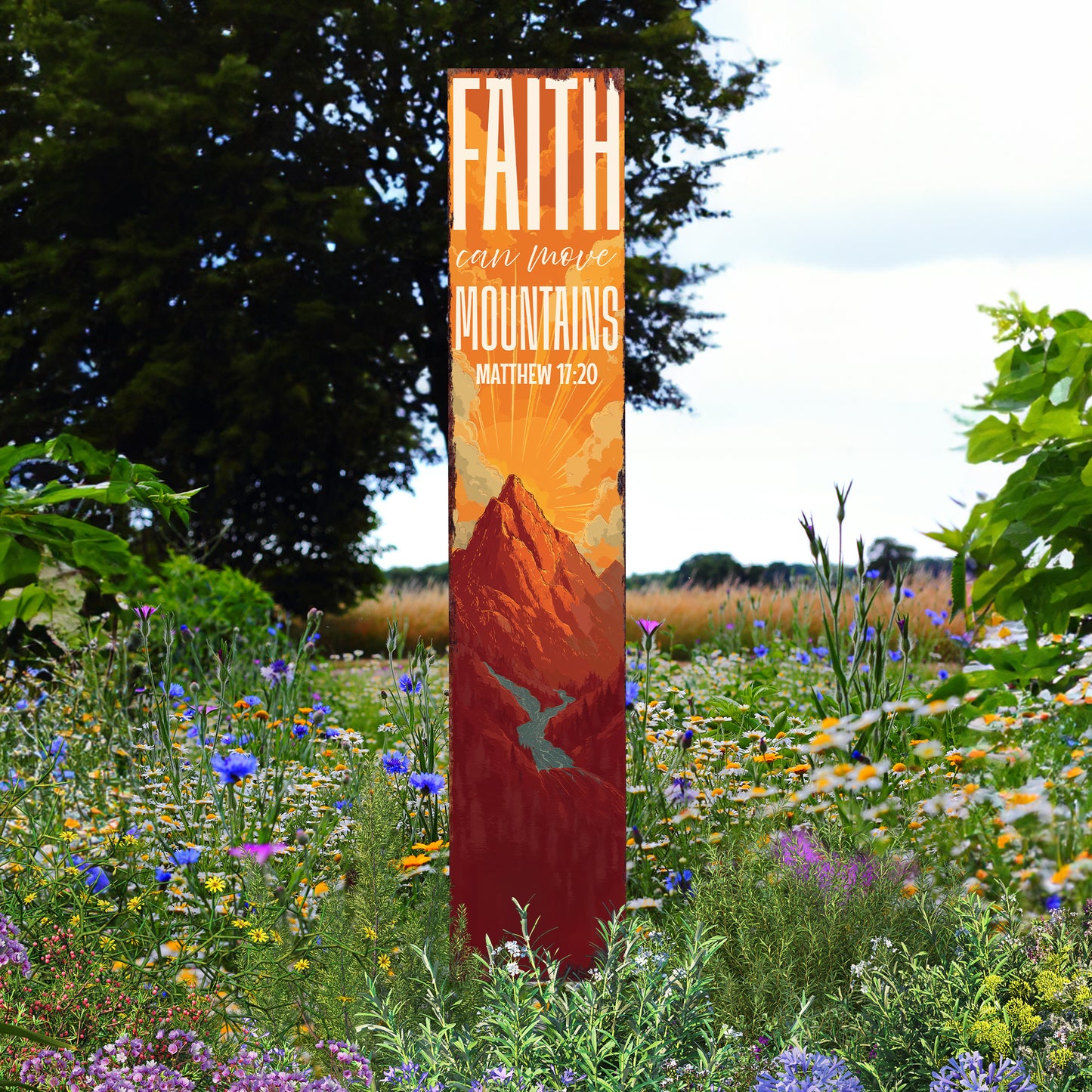 Christian Inspirational Yard Sign | Faith Can Move Mountains | Matthew 17:20 Garden Stake | Rustic Farmhouse Outdoor Décor