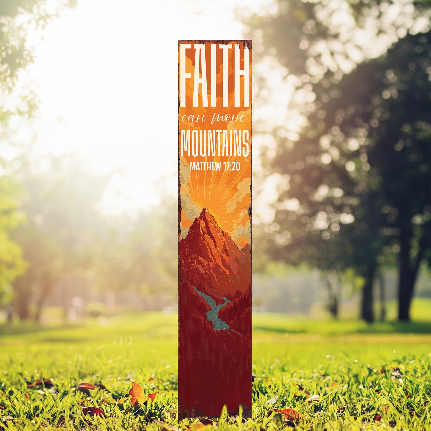 Christian Inspirational Yard Sign | Faith Can Move Mountains | Matthew 17:20 Garden Stake | Rustic Farmhouse Outdoor Décor