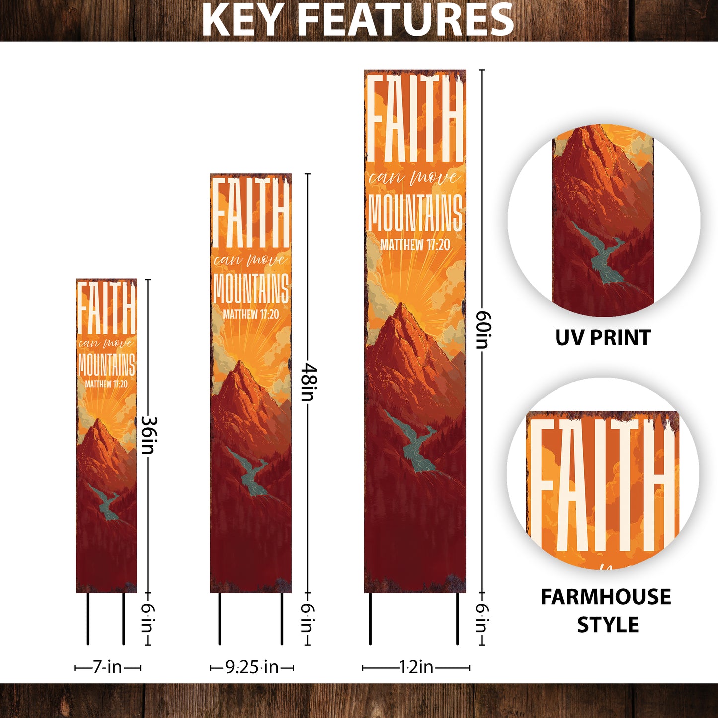 Christian Inspirational Yard Sign | Faith Can Move Mountains | Matthew 17:20 Garden Stake | Rustic Farmhouse Outdoor Décor