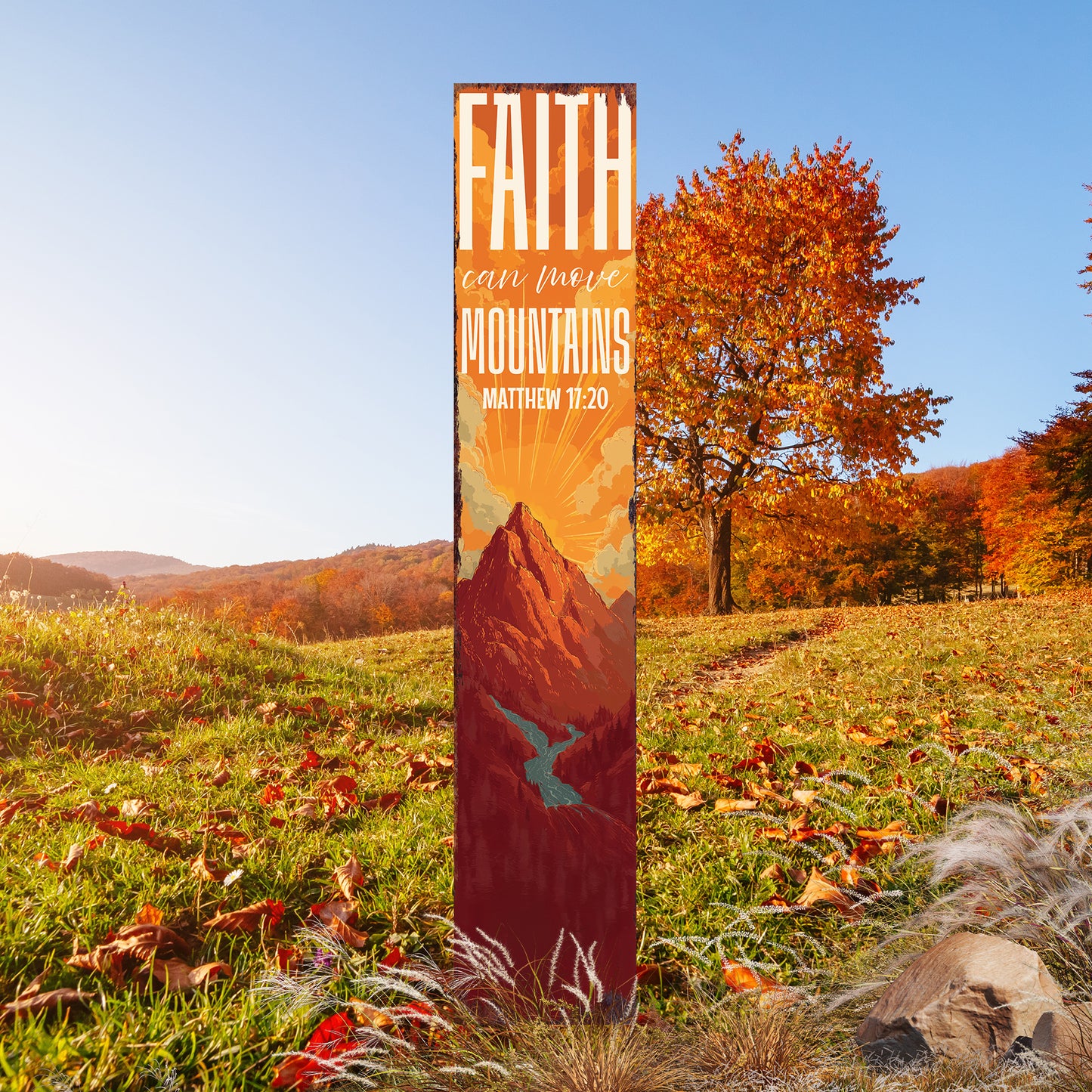 Christian Inspirational Yard Sign | Faith Can Move Mountains | Matthew 17:20 Garden Stake | Rustic Farmhouse Outdoor Décor