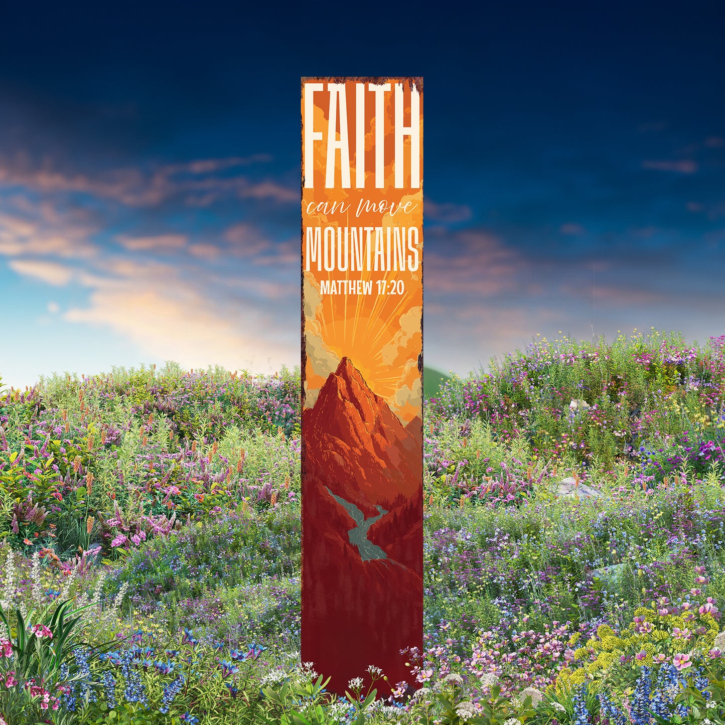 Christian Inspirational Yard Sign | Faith Can Move Mountains | Matthew 17:20 Garden Stake | Rustic Farmhouse Outdoor Décor
