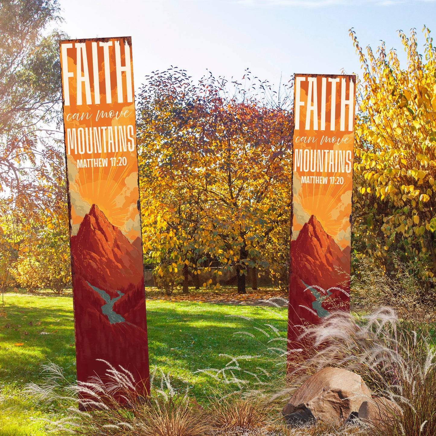 Christian Inspirational Yard Sign | Faith Can Move Mountains | Matthew 17:20 Garden Stake | Rustic Farmhouse Outdoor Décor