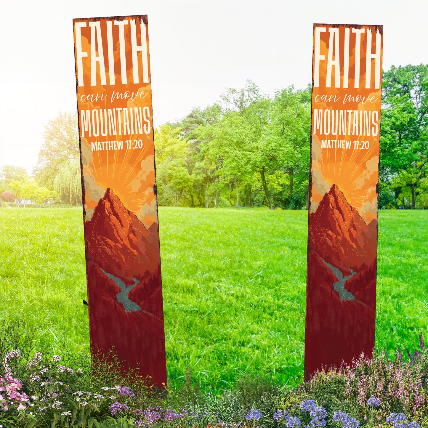 Christian Inspirational Yard Sign | Faith Can Move Mountains | Matthew 17:20 Garden Stake | Rustic Farmhouse Outdoor Décor
