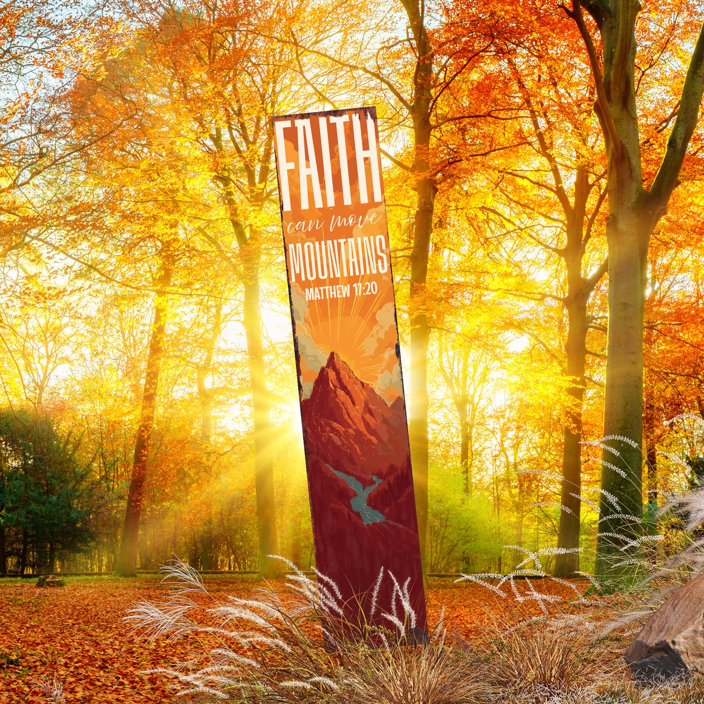Christian Inspirational Yard Sign | Faith Can Move Mountains | Matthew 17:20 Garden Stake | Rustic Farmhouse Outdoor Décor