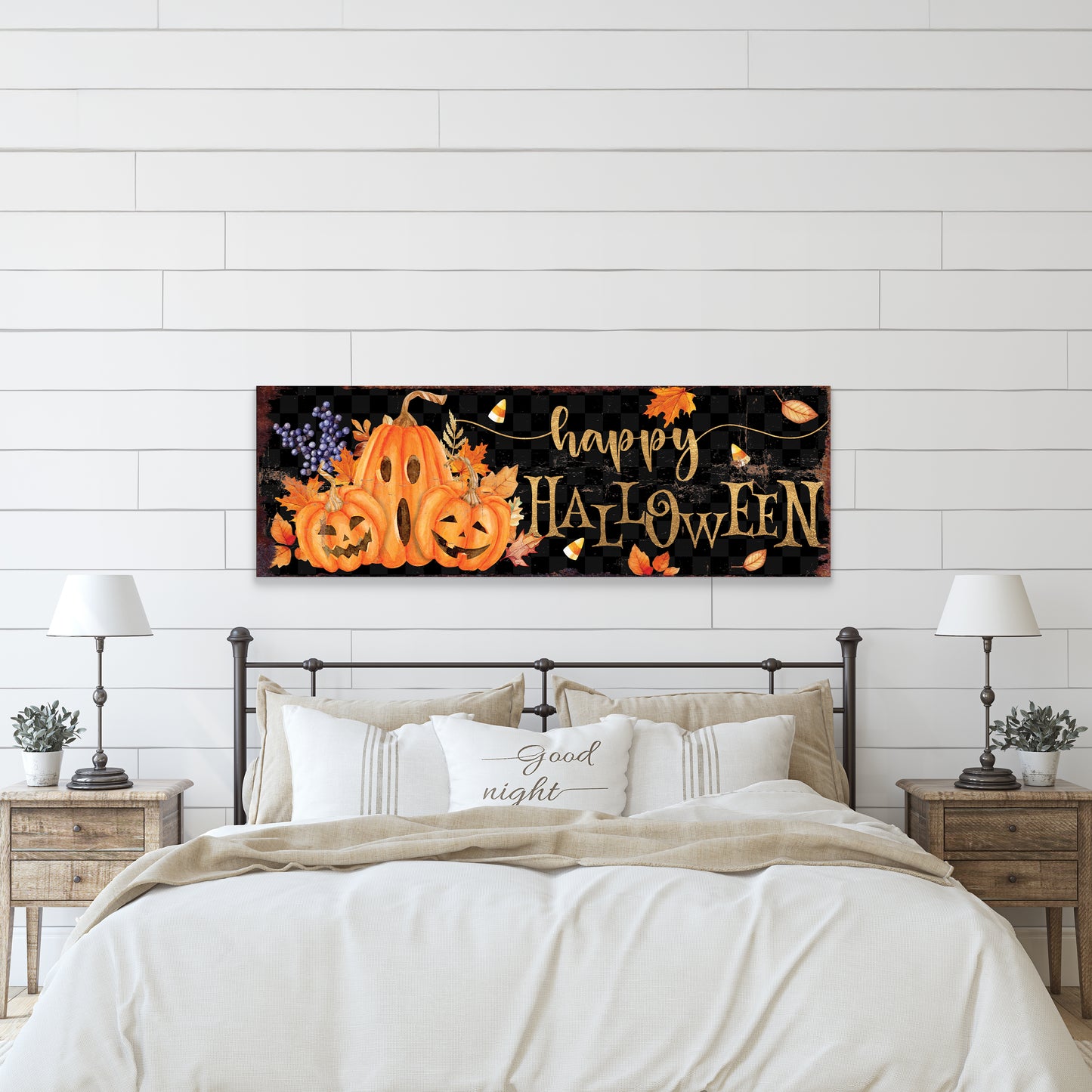 Happy Halloween Wall Art | Pumpkin & Candy Corn Farmhouse Sign | Rustic Fall Halloween Decoration for Home, Porch, or Living Room