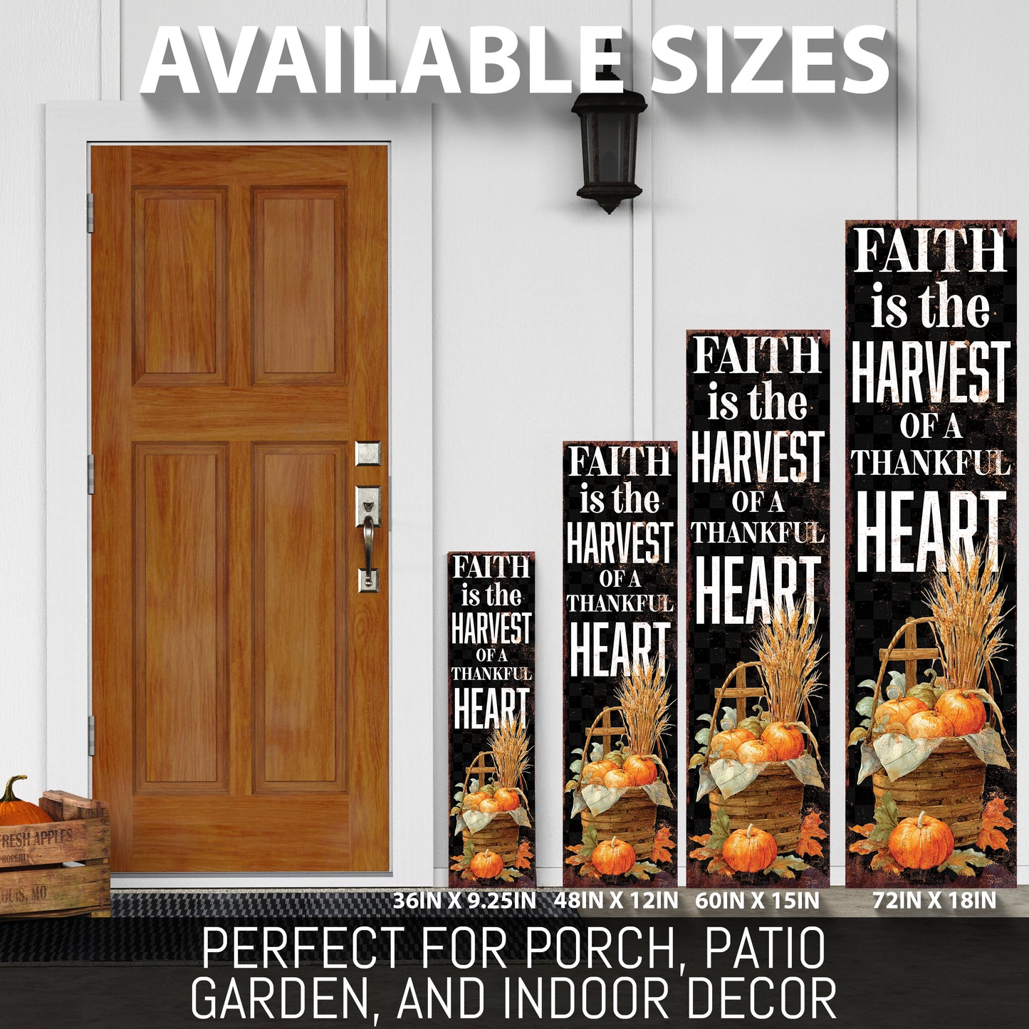 Christian Porch Sign – “Faith is the Harvest of a Thankful Heart” – Rustic Farmhouse Scripture Sign for Porch, Patio, Garden, or Indoor Décor