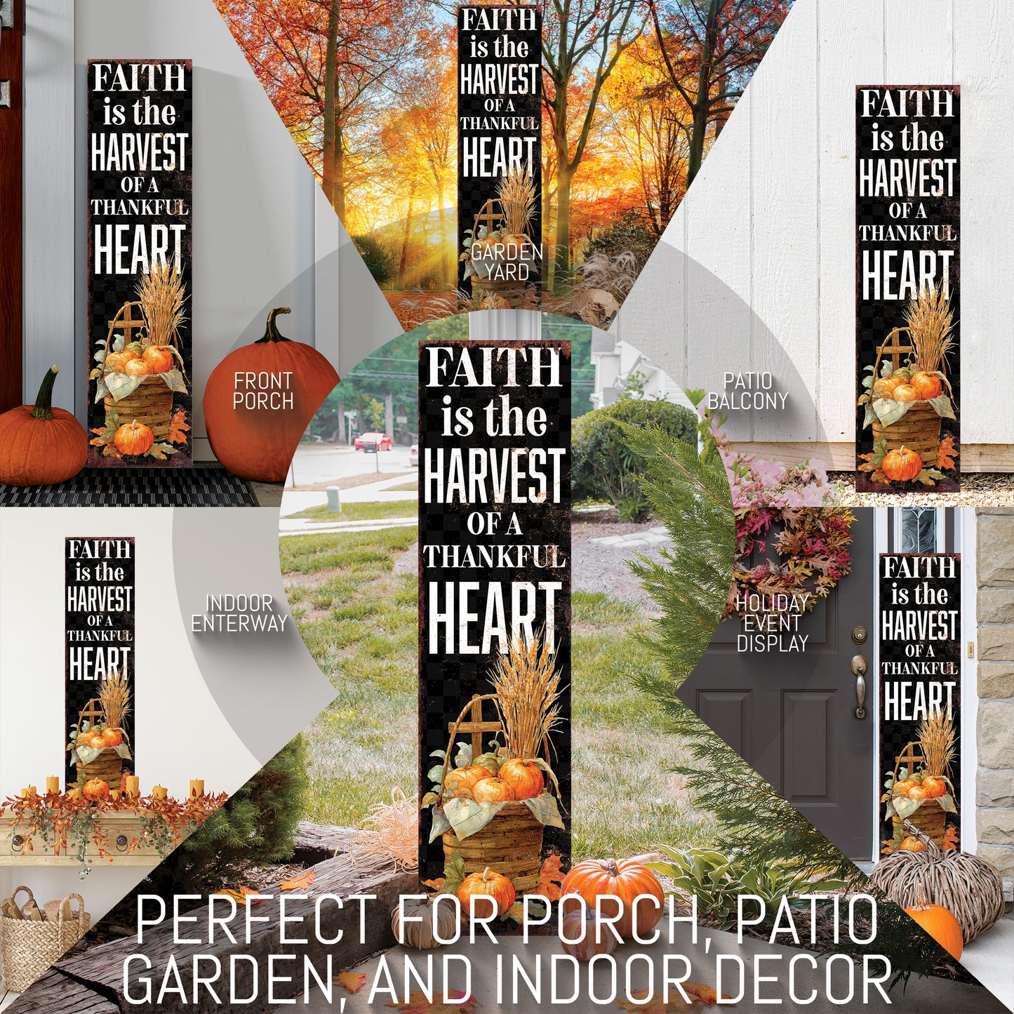 Christian Porch Sign – “Faith is the Harvest of a Thankful Heart” – Rustic Farmhouse Scripture Sign for Porch, Patio, Garden, or Indoor Décor