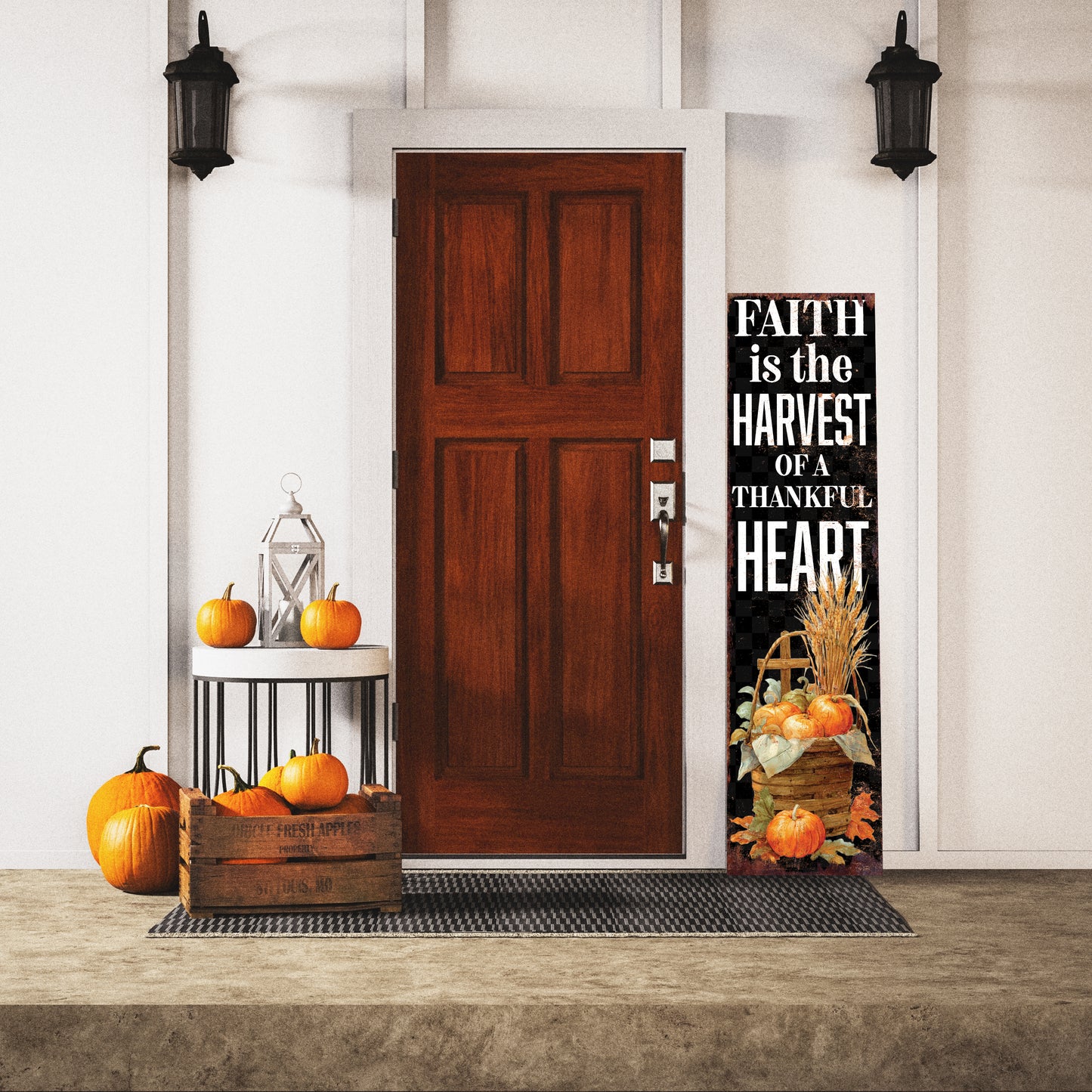 Christian Porch Sign – “Faith is the Harvest of a Thankful Heart” – Rustic Farmhouse Scripture Sign for Porch, Patio, Garden, or Indoor Décor