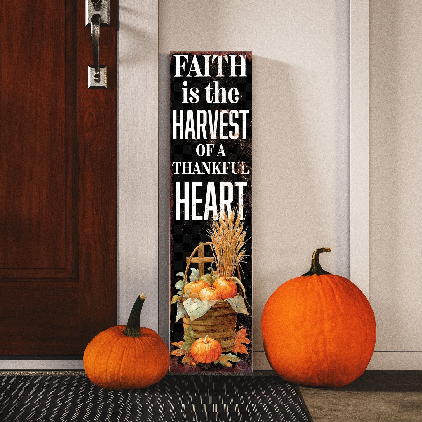 Christian Porch Sign – “Faith is the Harvest of a Thankful Heart” – Rustic Farmhouse Scripture Sign for Porch, Patio, Garden, or Indoor Décor