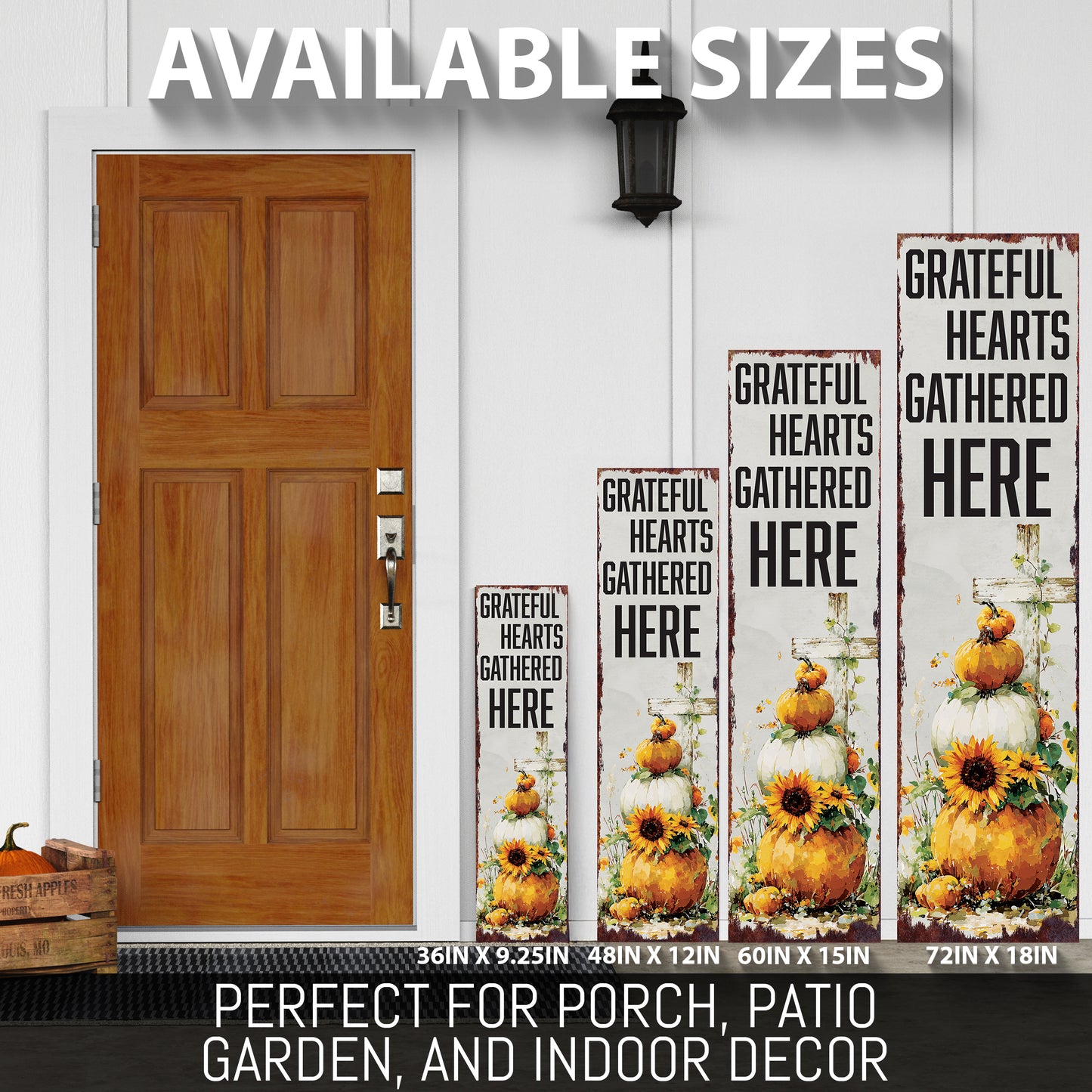 Fall Porch Sign Christian – “Grateful Hearts Gathered Here” Front Porch Welcome Sign | Rustic Autumn Pumpkin & Sunflower Thanksgiving Décor