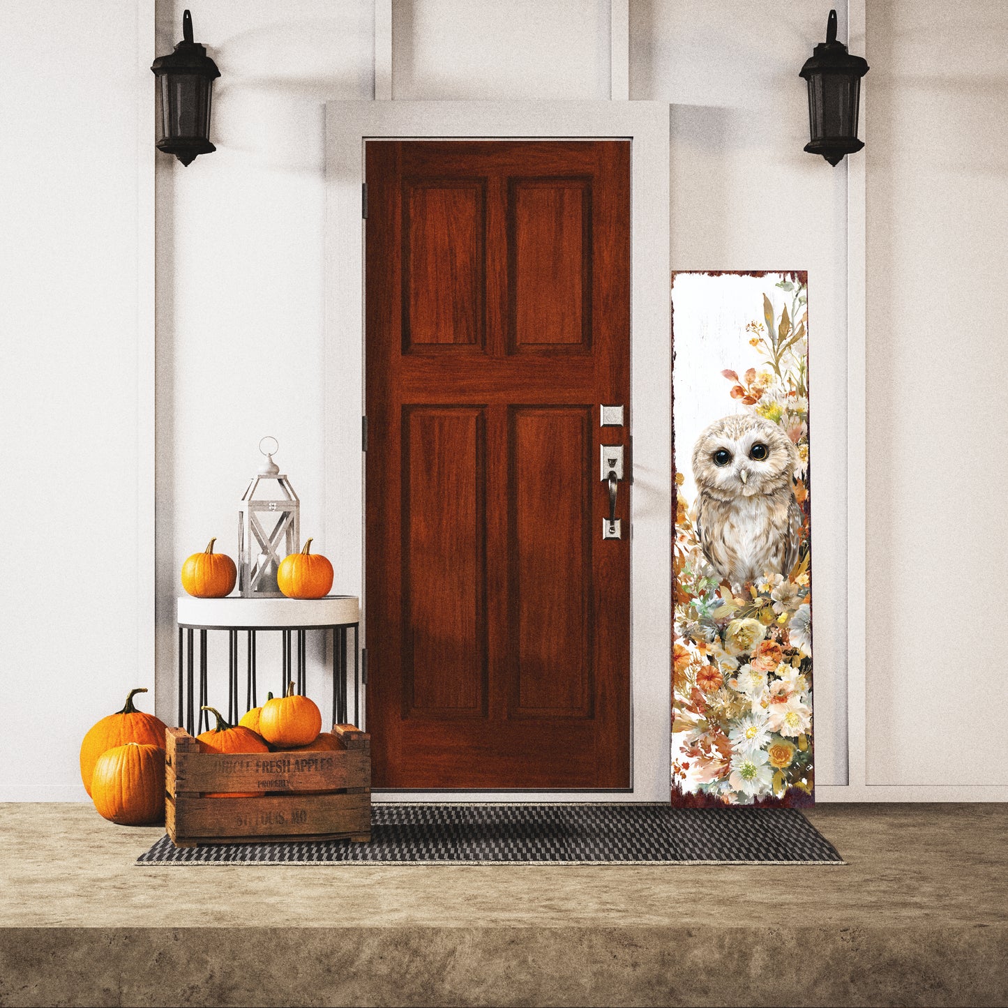 Fall Porch Sign with Owl Design – Rustic Autumn Front Porch Welcome Sign | Seasonal Pumpkin & Owl Outdoor Decoration for Entryway, Patio, Garden