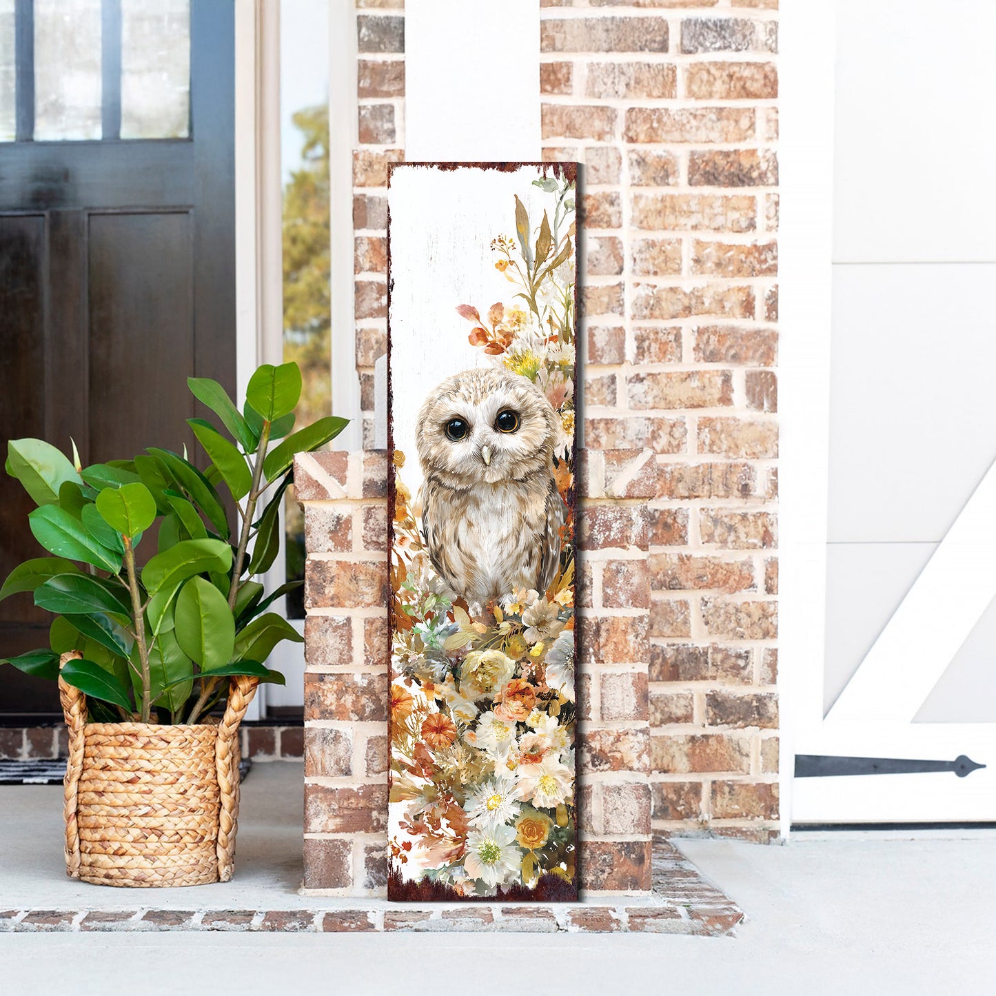 Fall Porch Sign with Owl Design – Rustic Autumn Front Porch Welcome Sign | Seasonal Pumpkin & Owl Outdoor Decoration for Entryway, Patio, Garden