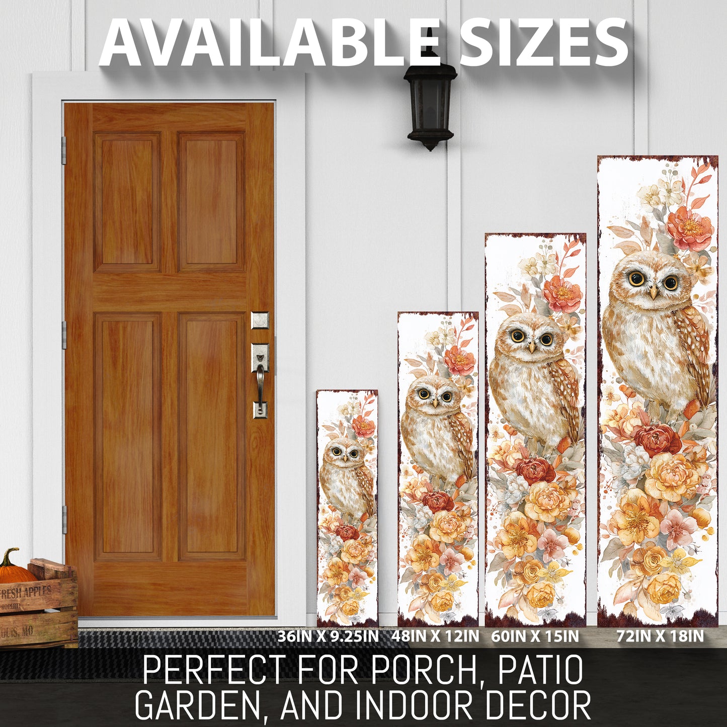 Fall Porch Sign with Owl Design – Rustic Autumn Front Porch Welcome Sign | Seasonal Pumpkin & Owl Outdoor Decoration for Entryway, Patio, Garden