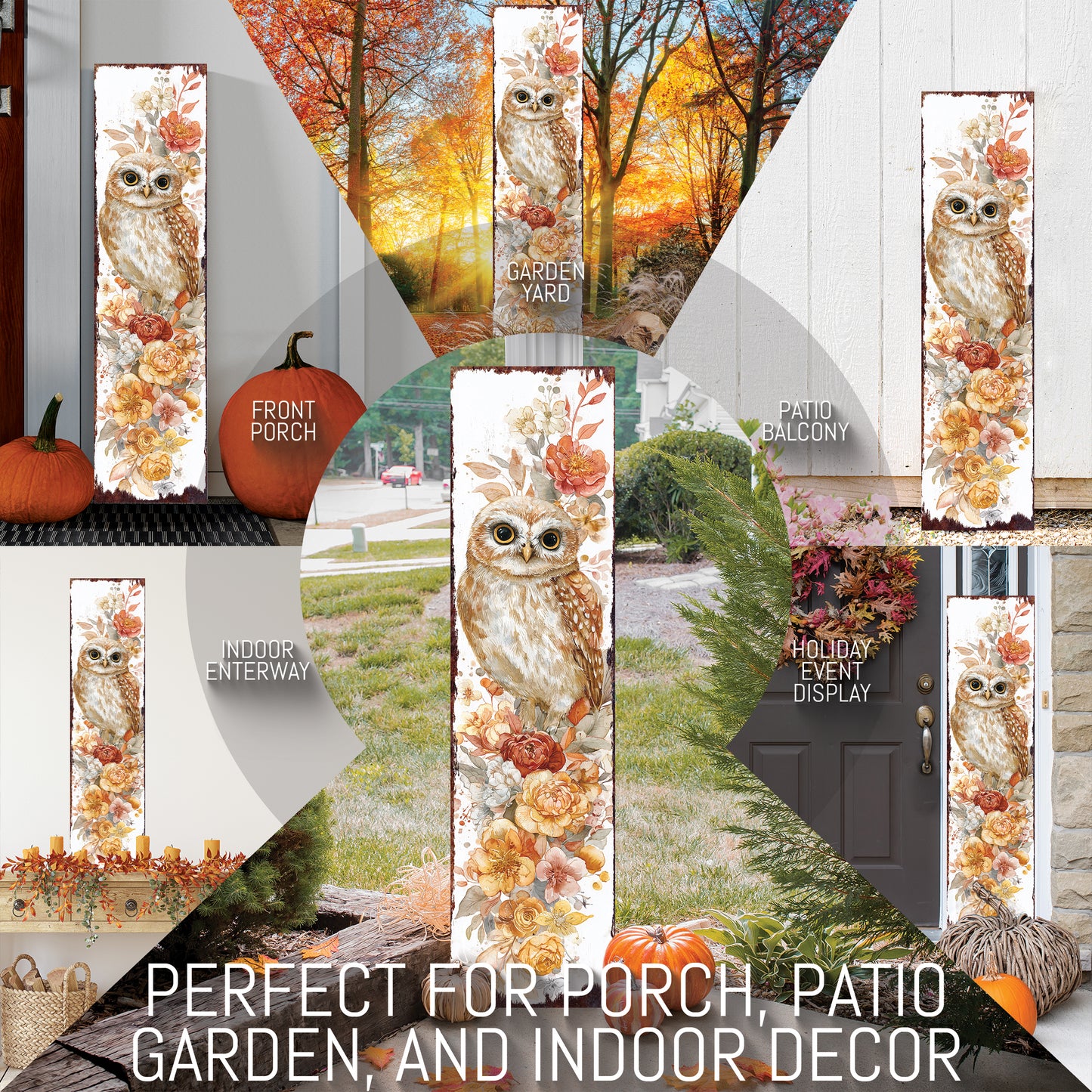 Fall Porch Sign with Owl Design – Rustic Autumn Front Porch Welcome Sign | Seasonal Pumpkin & Owl Outdoor Decoration for Entryway, Patio, Garden