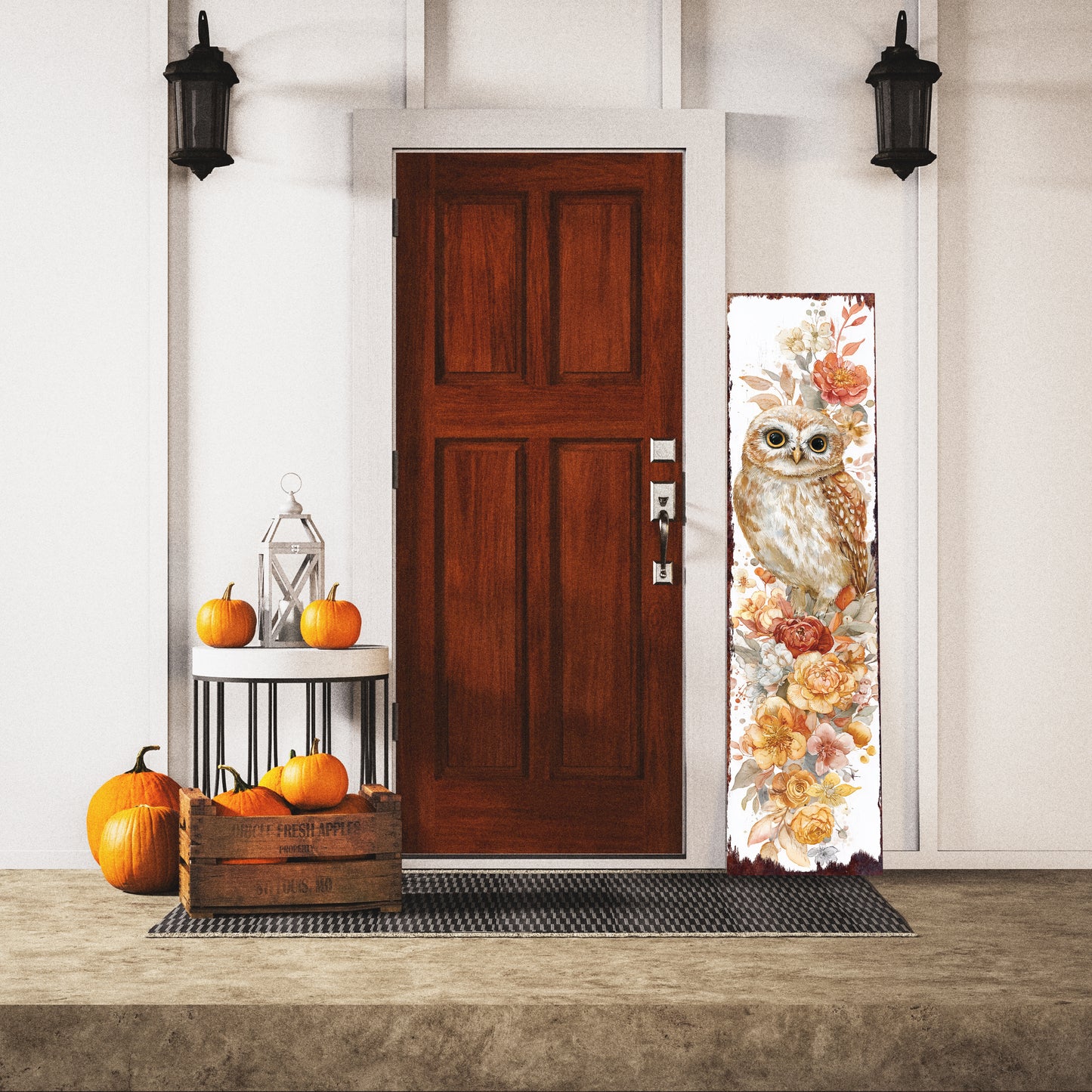 Fall Porch Sign with Owl Design – Rustic Autumn Front Porch Welcome Sign | Seasonal Pumpkin & Owl Outdoor Decoration for Entryway, Patio, Garden