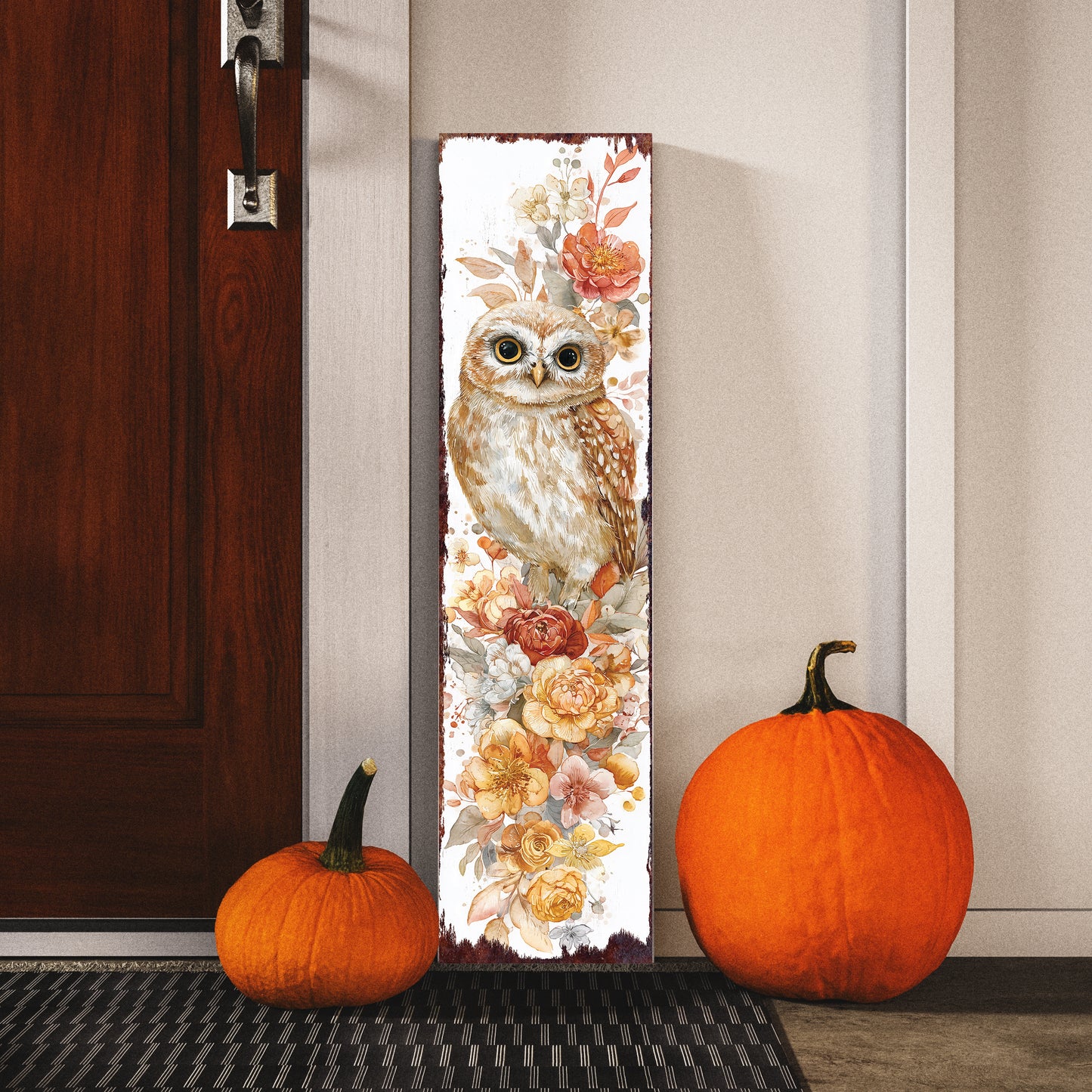 Fall Porch Sign with Owl Design – Rustic Autumn Front Porch Welcome Sign | Seasonal Pumpkin & Owl Outdoor Decoration for Entryway, Patio, Garden