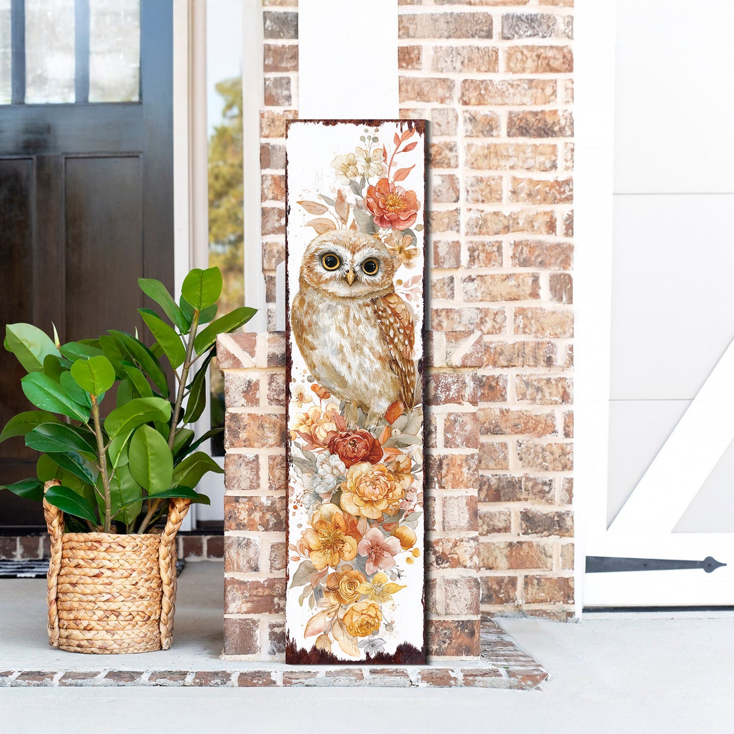 Fall Porch Sign with Owl Design – Rustic Autumn Front Porch Welcome Sign | Seasonal Pumpkin & Owl Outdoor Decoration for Entryway, Patio, Garden