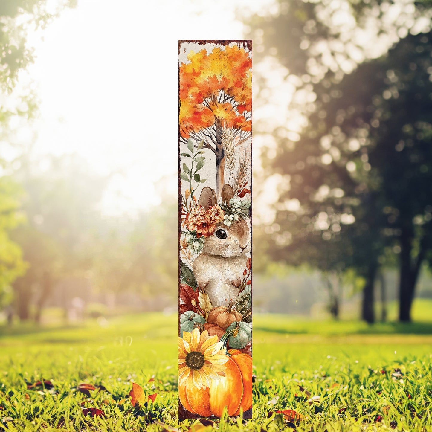 Fall Garden Stake – Rustic Bunny with Pumpkins & Sunflowers Outdoor Decoration | Autumn Yard, Porch, Patio Farmhouse Décor