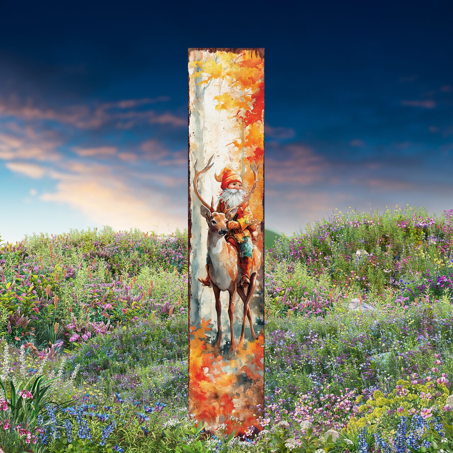 Fall Garden Stake – Whimsical Gnome Riding a Deer Outdoor Decoration | Rustic Autumn Yard, Patio & Porch Décor with Farmhouse Charm